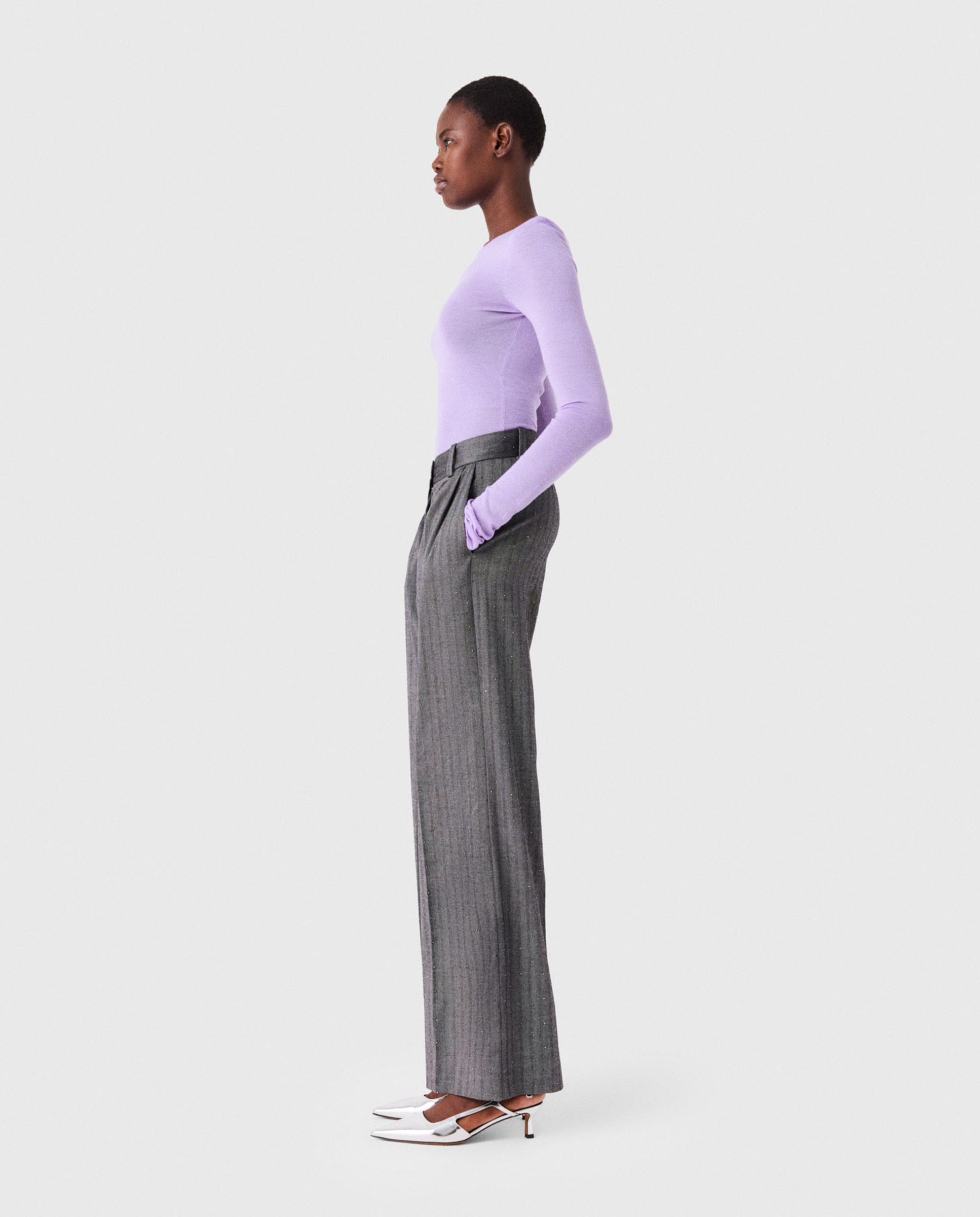 Jersey de mujer de lana cuello redondo segunda piel - Maje - Morado Morado-3