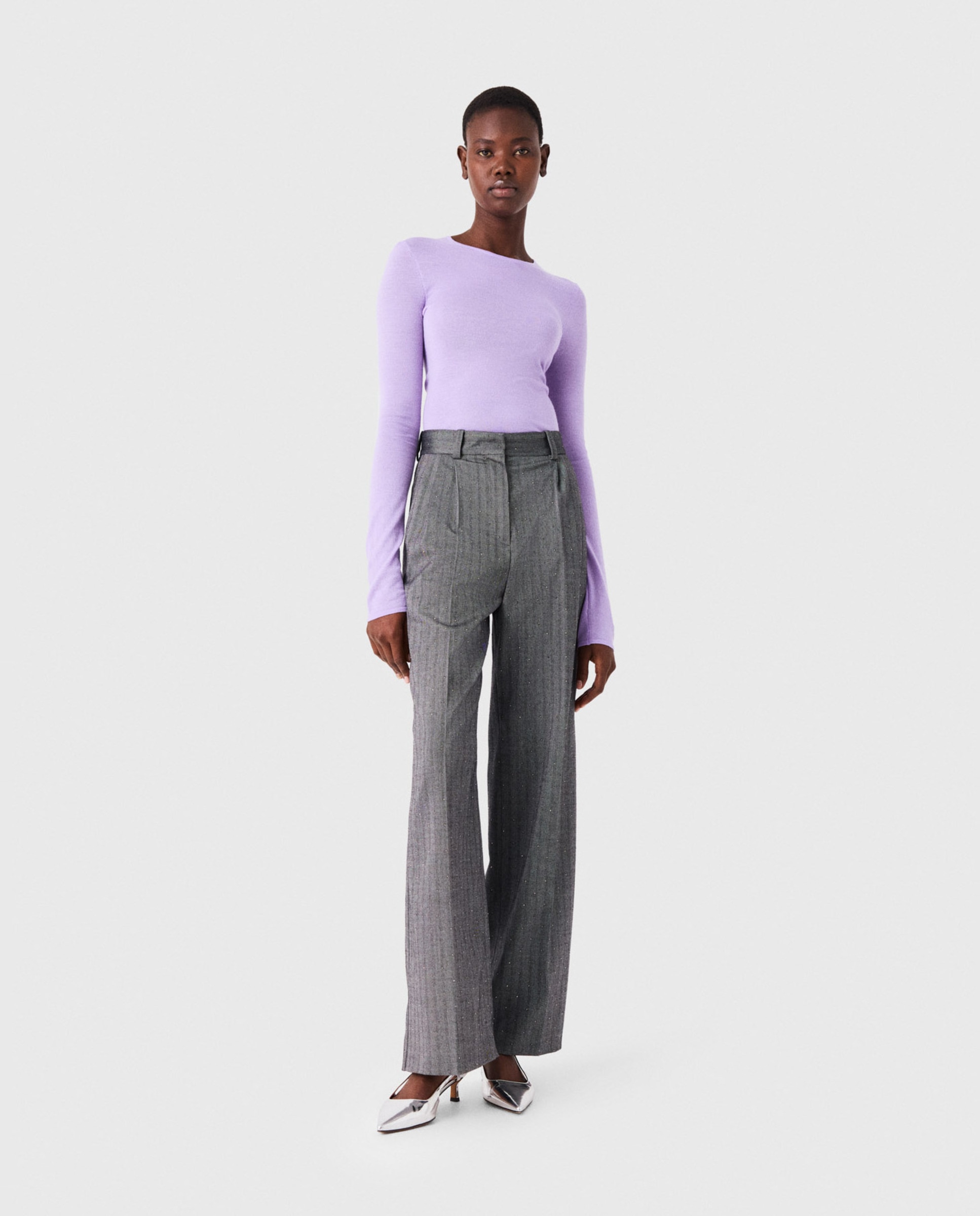 Jersey de mujer de lana cuello redondo segunda piel - Maje - Morado Morado-4