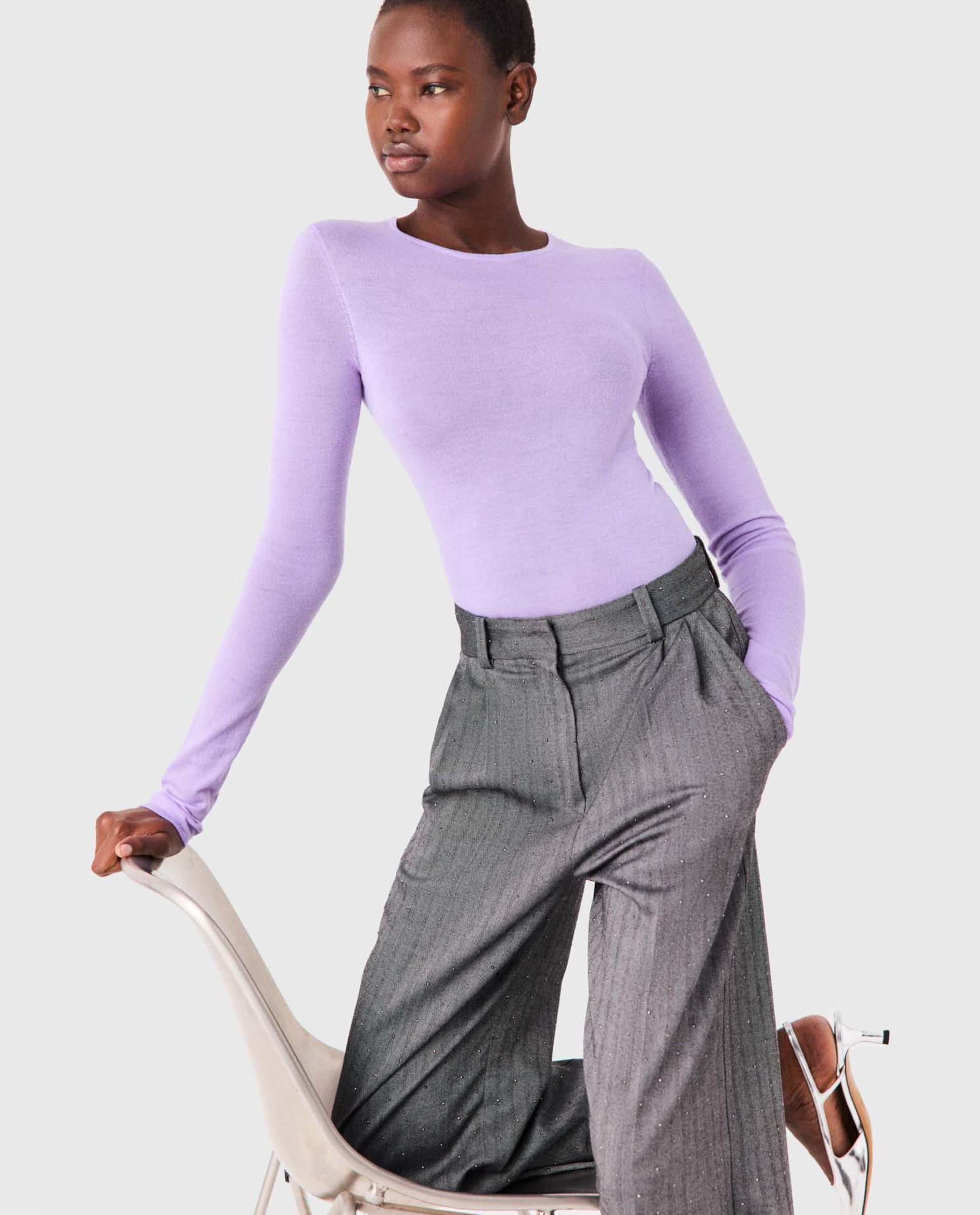 Jersey de mujer de lana cuello redondo segunda piel - Maje - Morado Morado-5