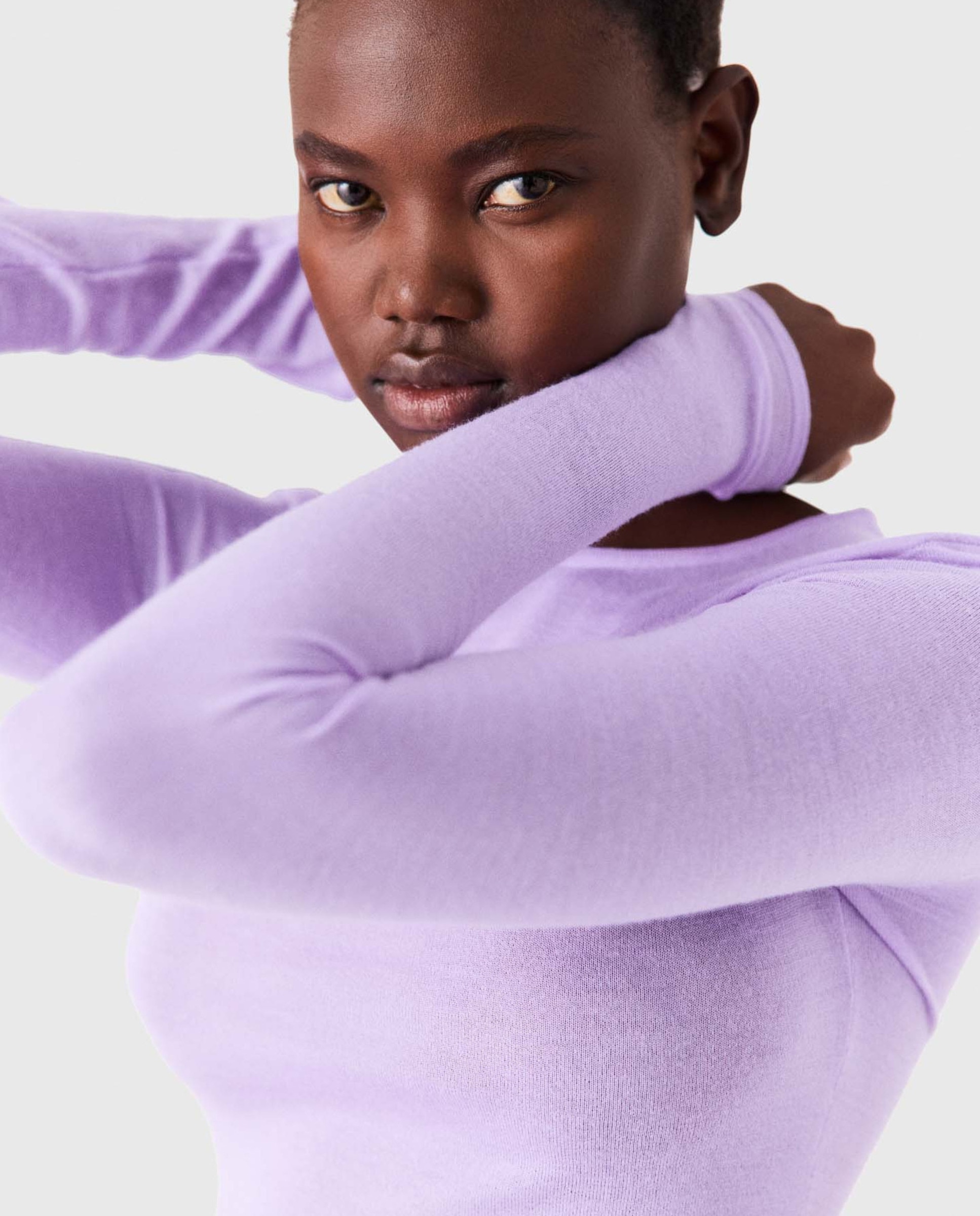 Jersey de mujer de lana cuello redondo segunda piel - Maje - Morado Morado-6