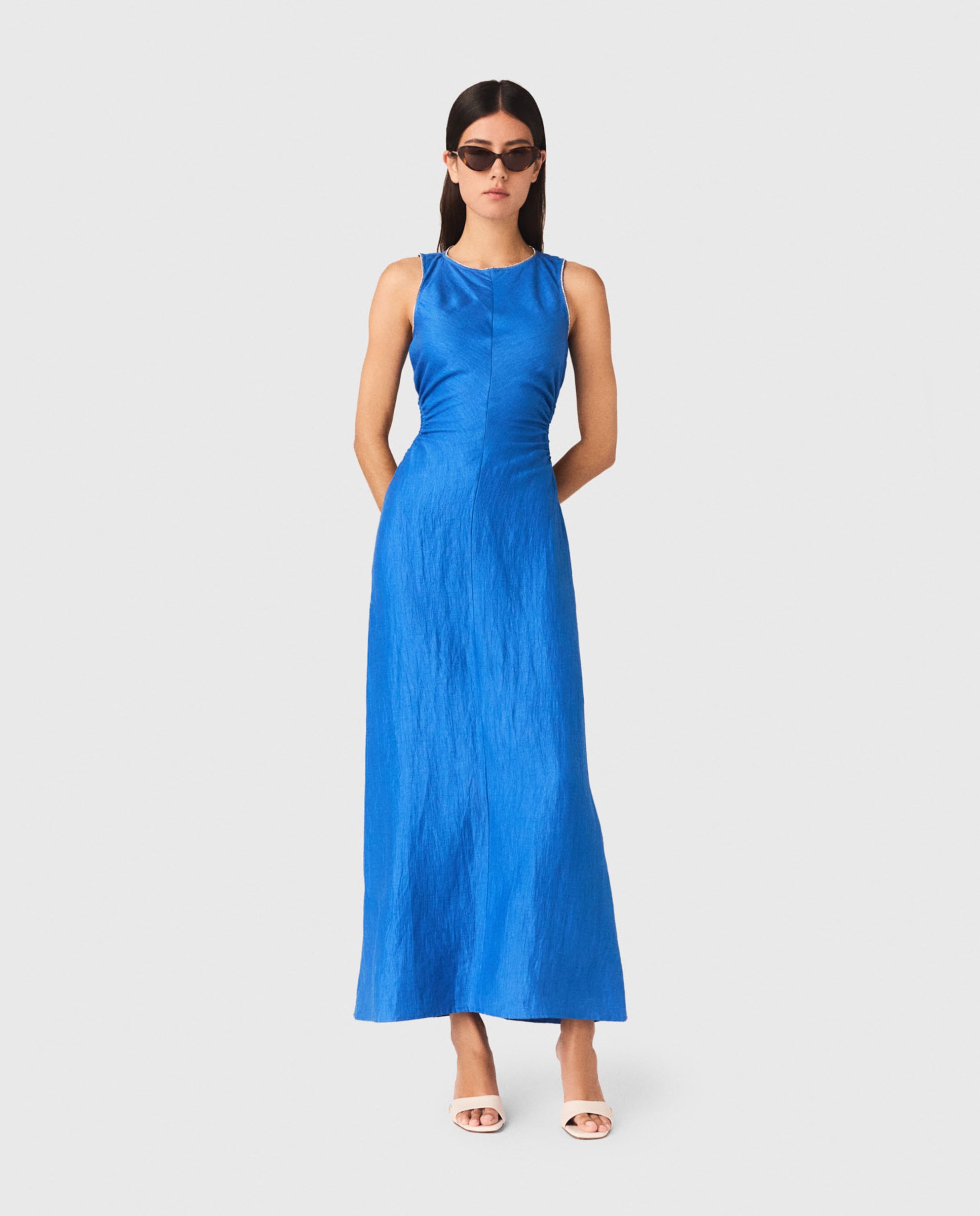 Maje - Vestido midi de lino mixto sin espalda.