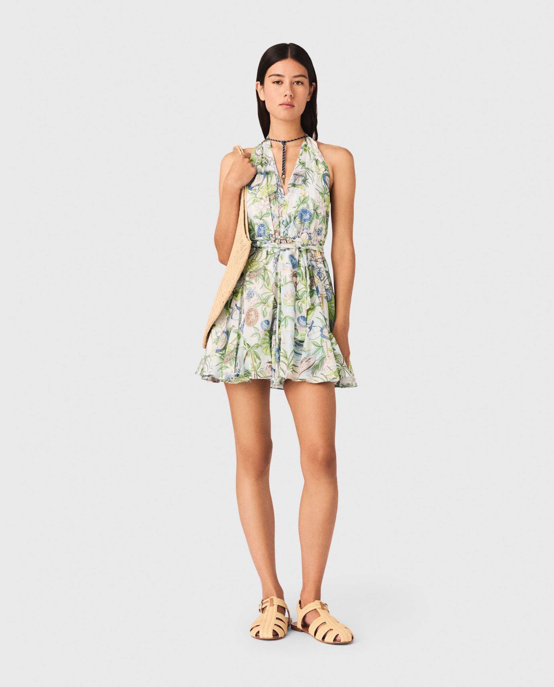 Maje - Vestido corto estampado con espalda descubierta.