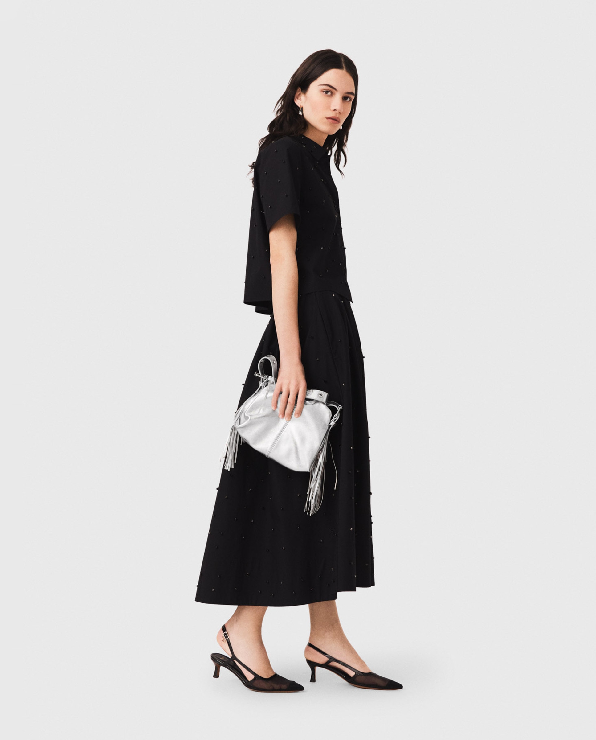 Camisa de mujer con perlas integrales y pedrería - Maje - Negro Negro-3