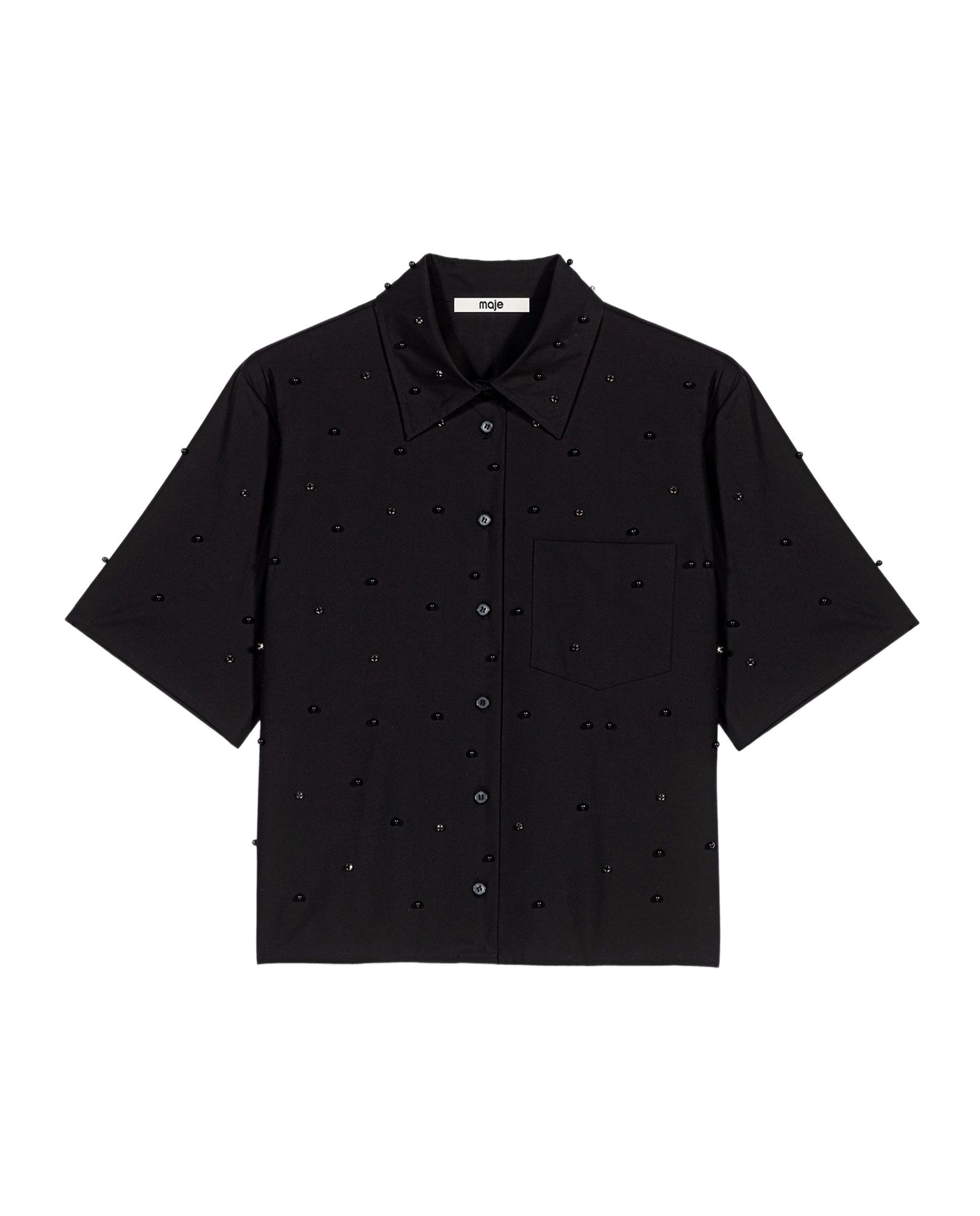 Camisa de mujer con perlas integrales y pedrería - Maje - Negro Negro-8