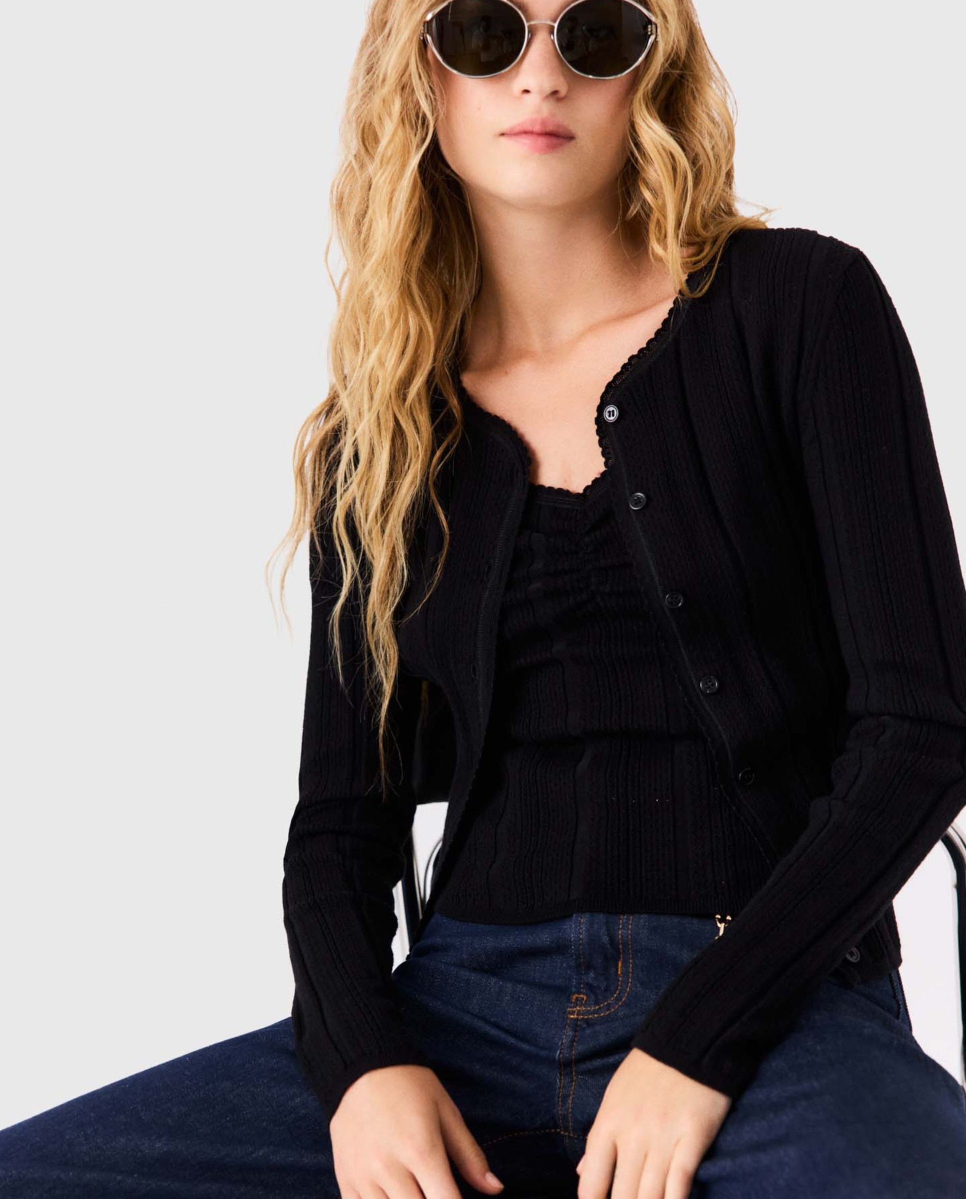 Imagen 2 de Twinset de punto de mujer calado entallado - Maje - Negro Negro