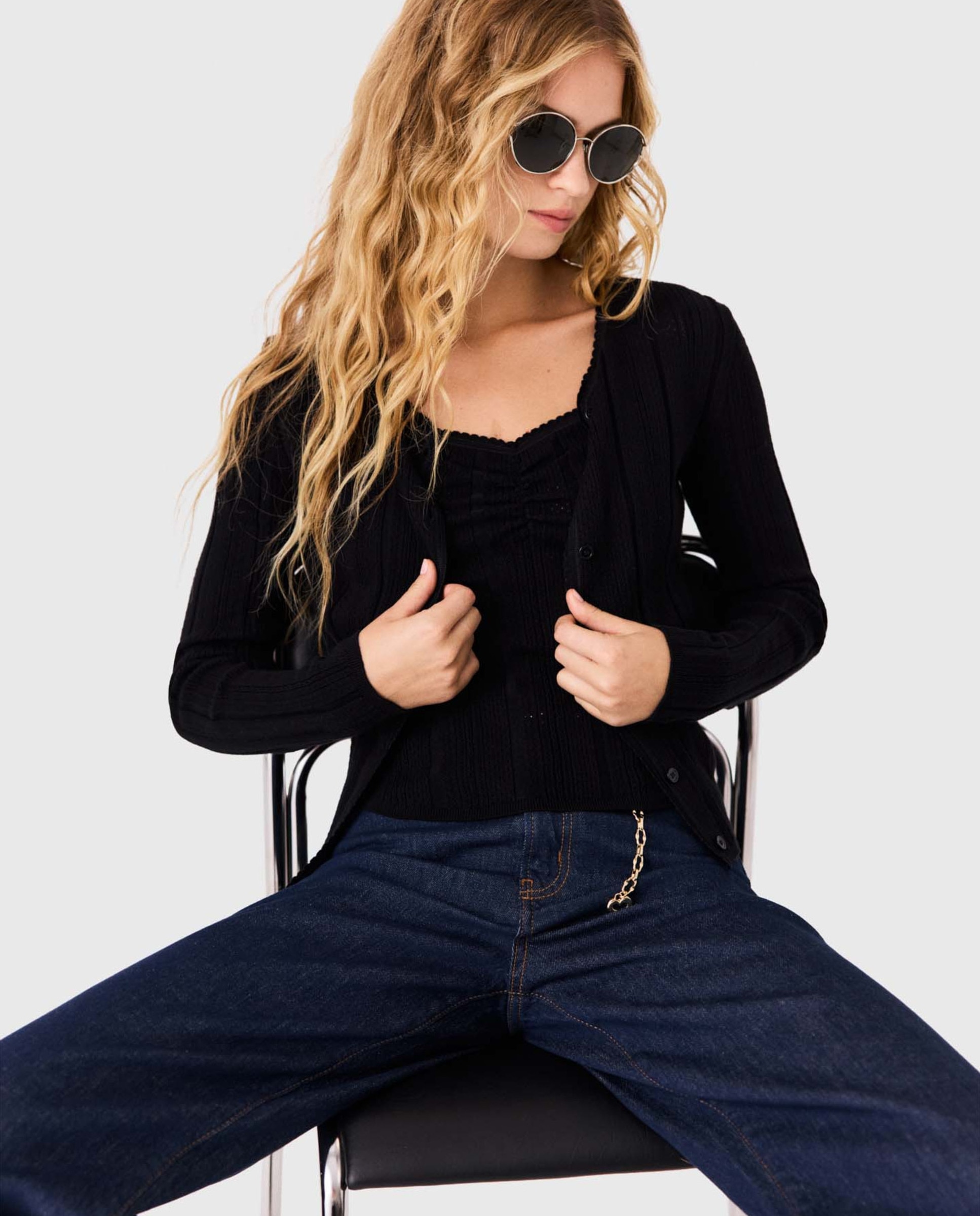 Imagen 8 de Twinset de punto de mujer calado entallado - Maje - Negro Negro