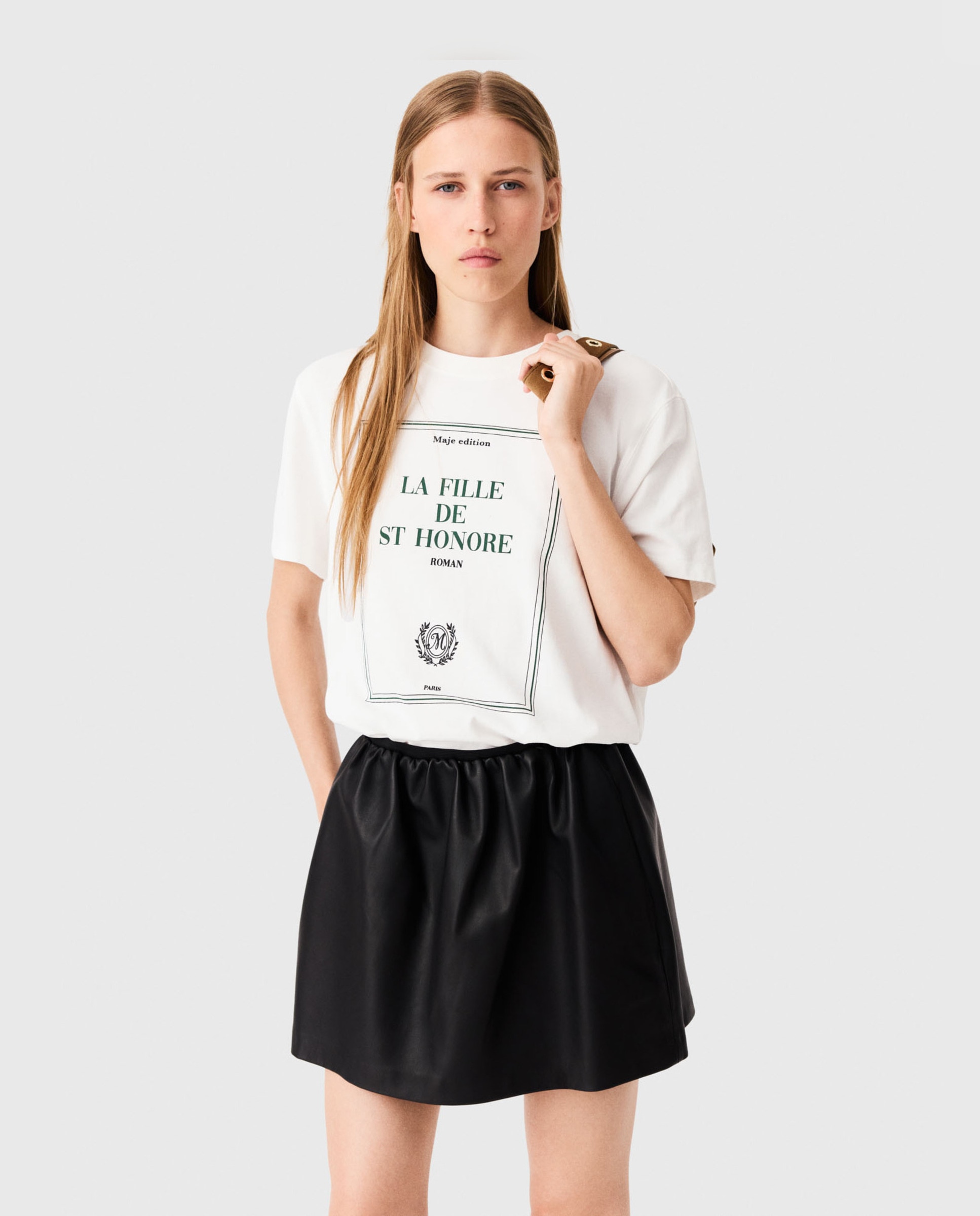 Camiseta de mujer oversize con estampado enmarcado - Maje - Blanco Blanco-1