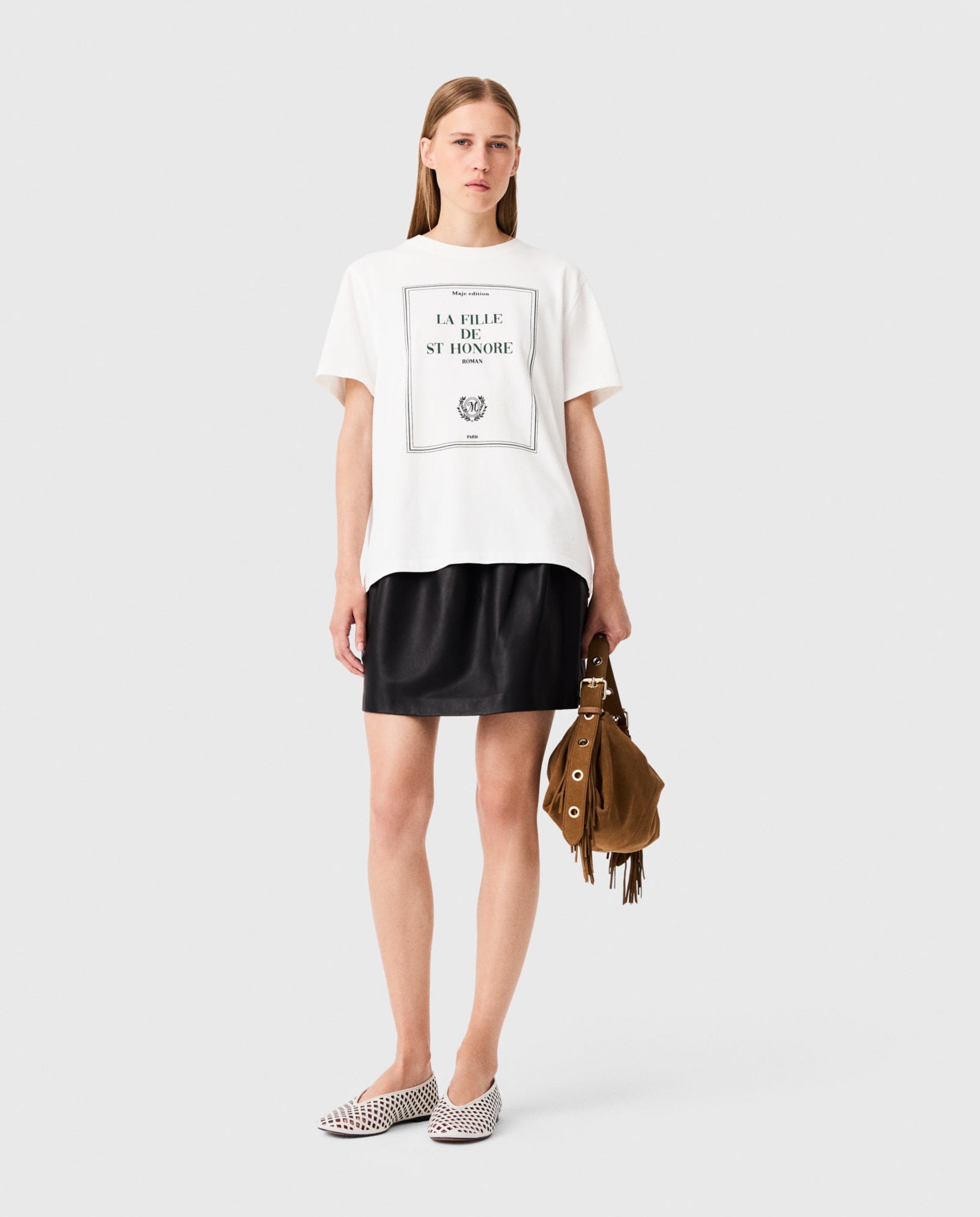 Camiseta de mujer oversize con estampado enmarcado - Maje - Blanco Blanco-4