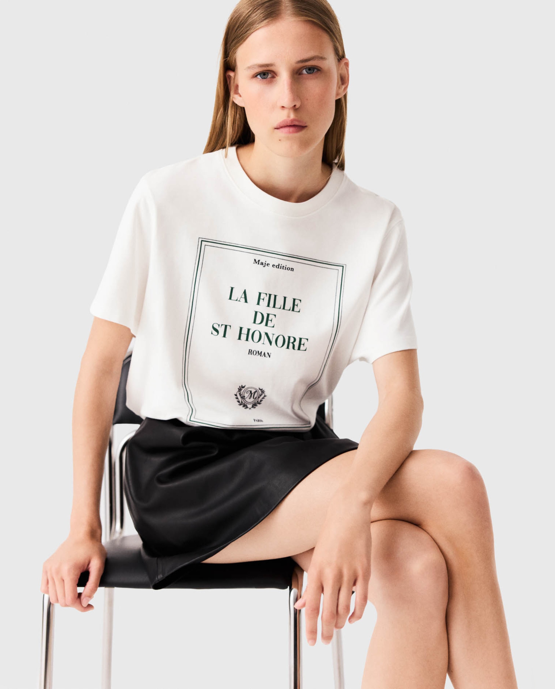 Camiseta de mujer oversize con estampado enmarcado - Maje - Blanco Blanco-5