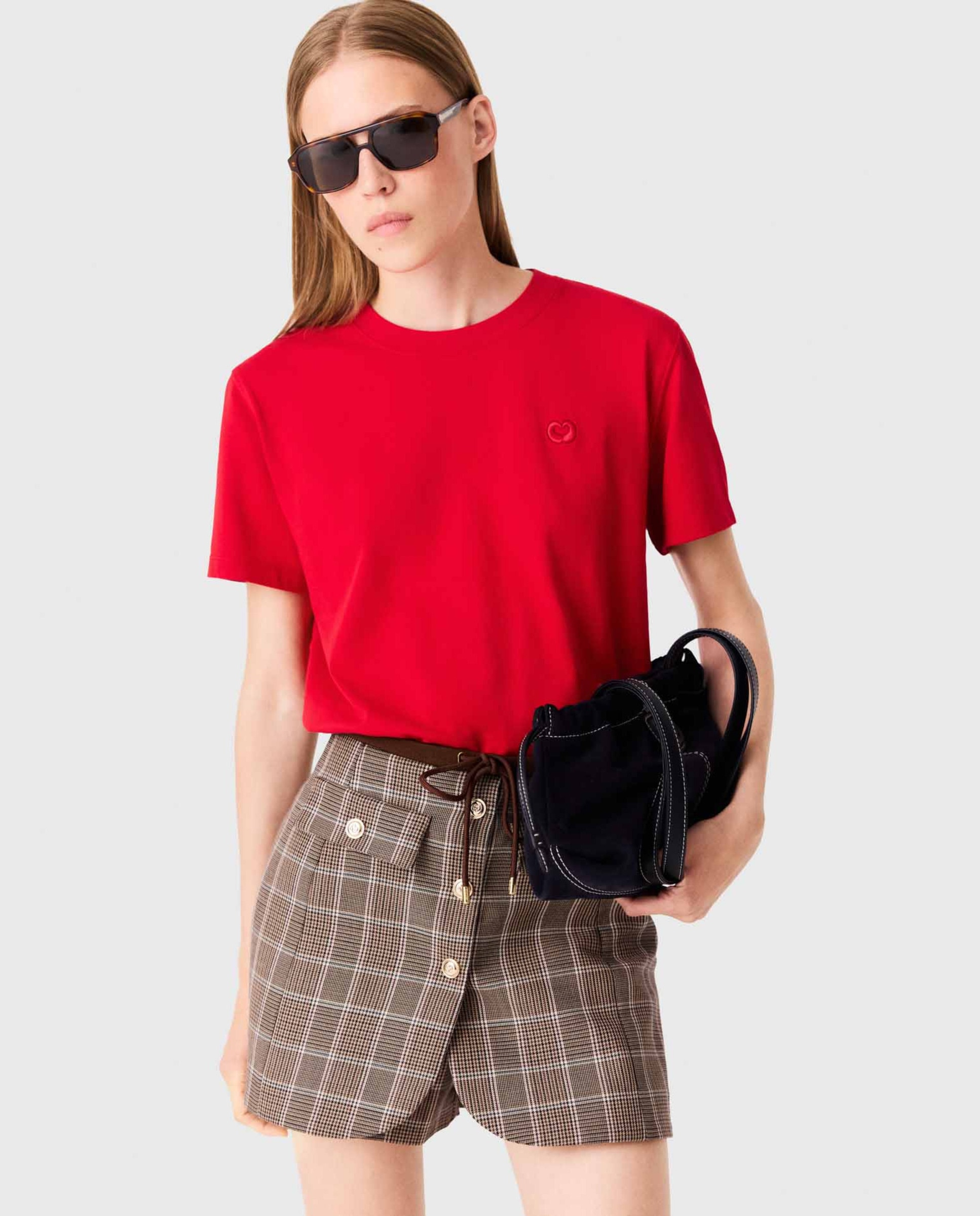 Camiseta de mujer recta de algodón con logo bordado - Maje - Rojo Rojo-1