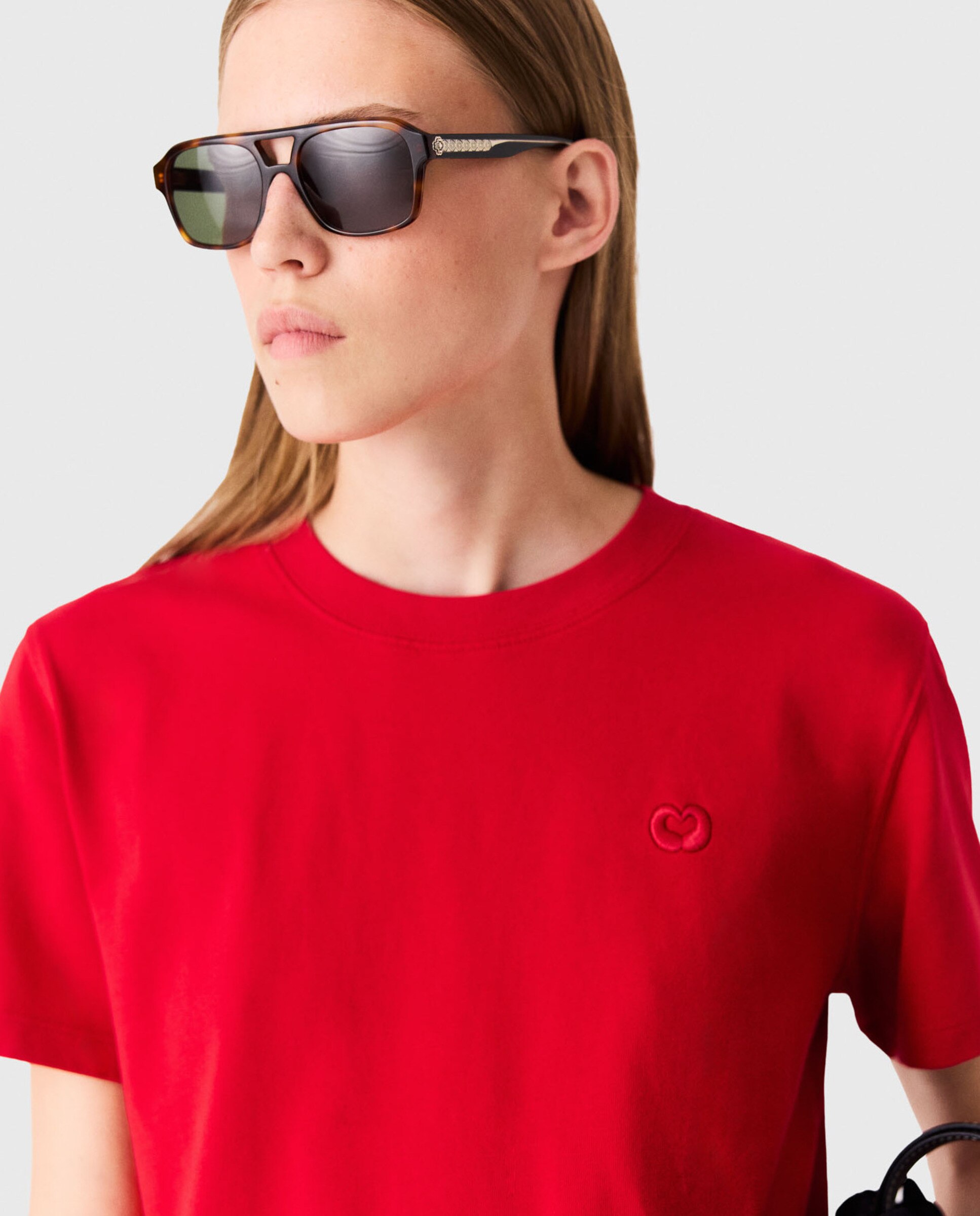 Camiseta de mujer recta de algodón con logo bordado - Maje - Rojo Rojo-5