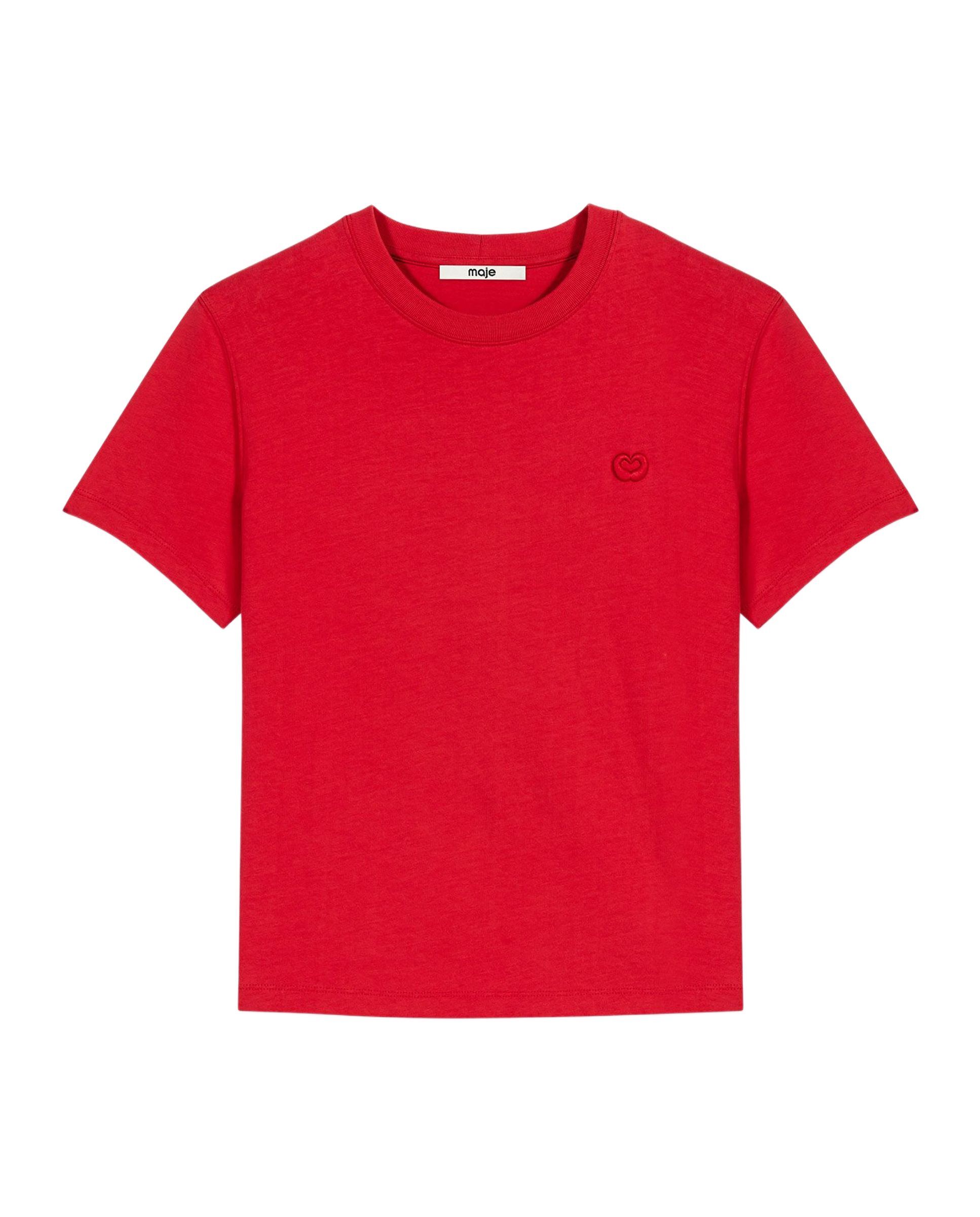 Camiseta de mujer recta de algodón con logo bordado - Maje - Rojo Rojo-7
