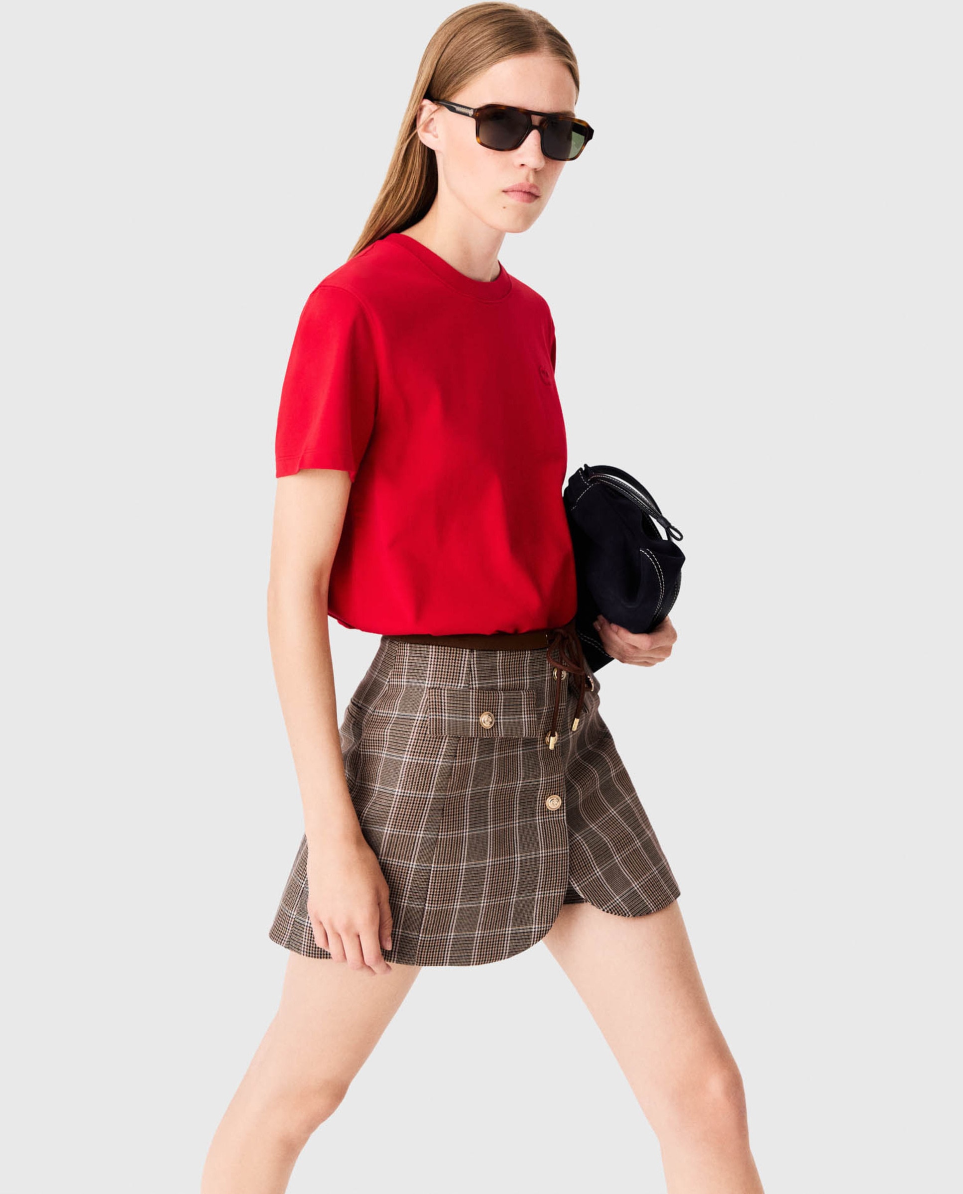 Camiseta de mujer recta de algodón con logo bordado - Maje - Rojo Rojo-6