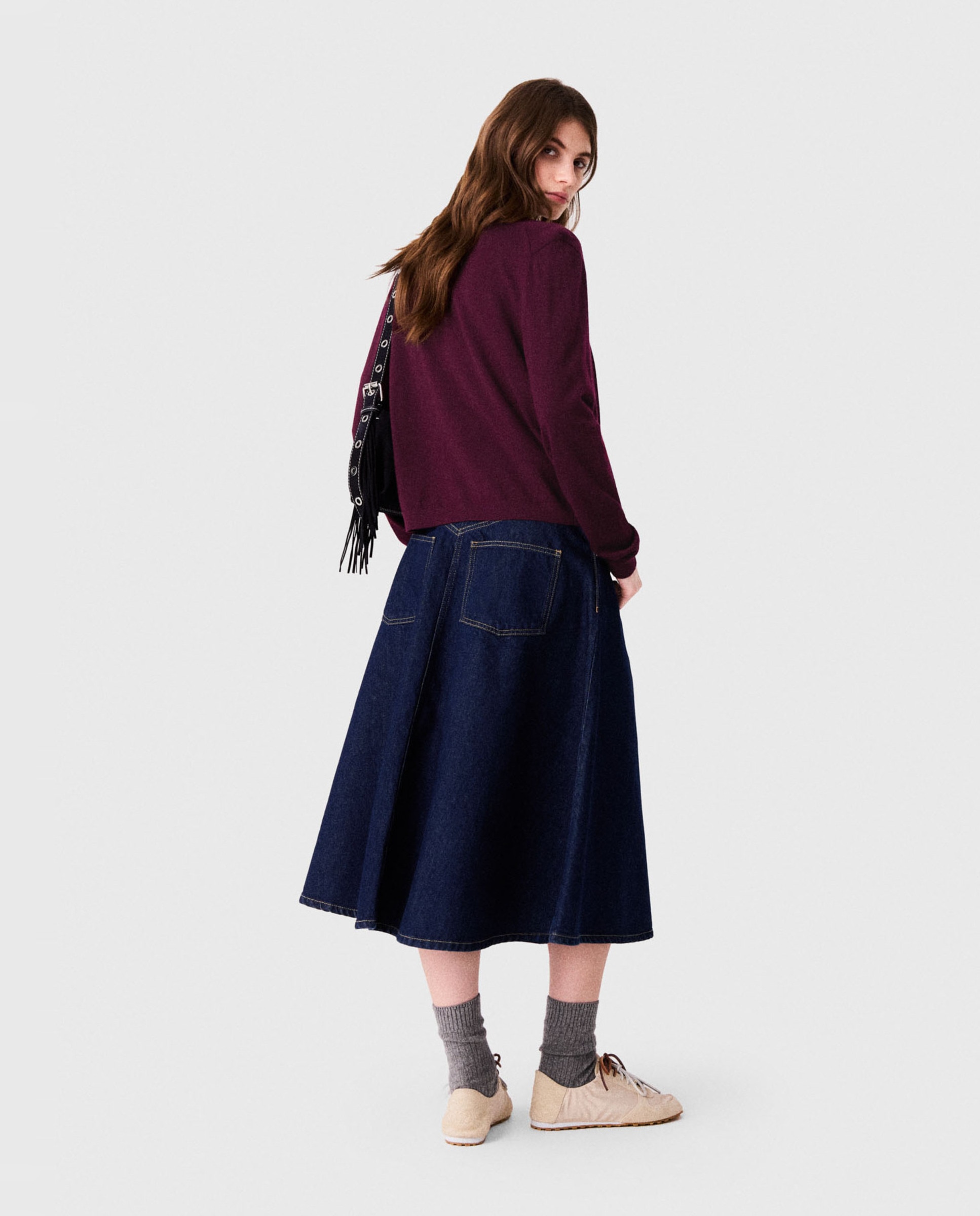 Falda midi acampanada de denim - Maje - Azul marino Azul marino-3