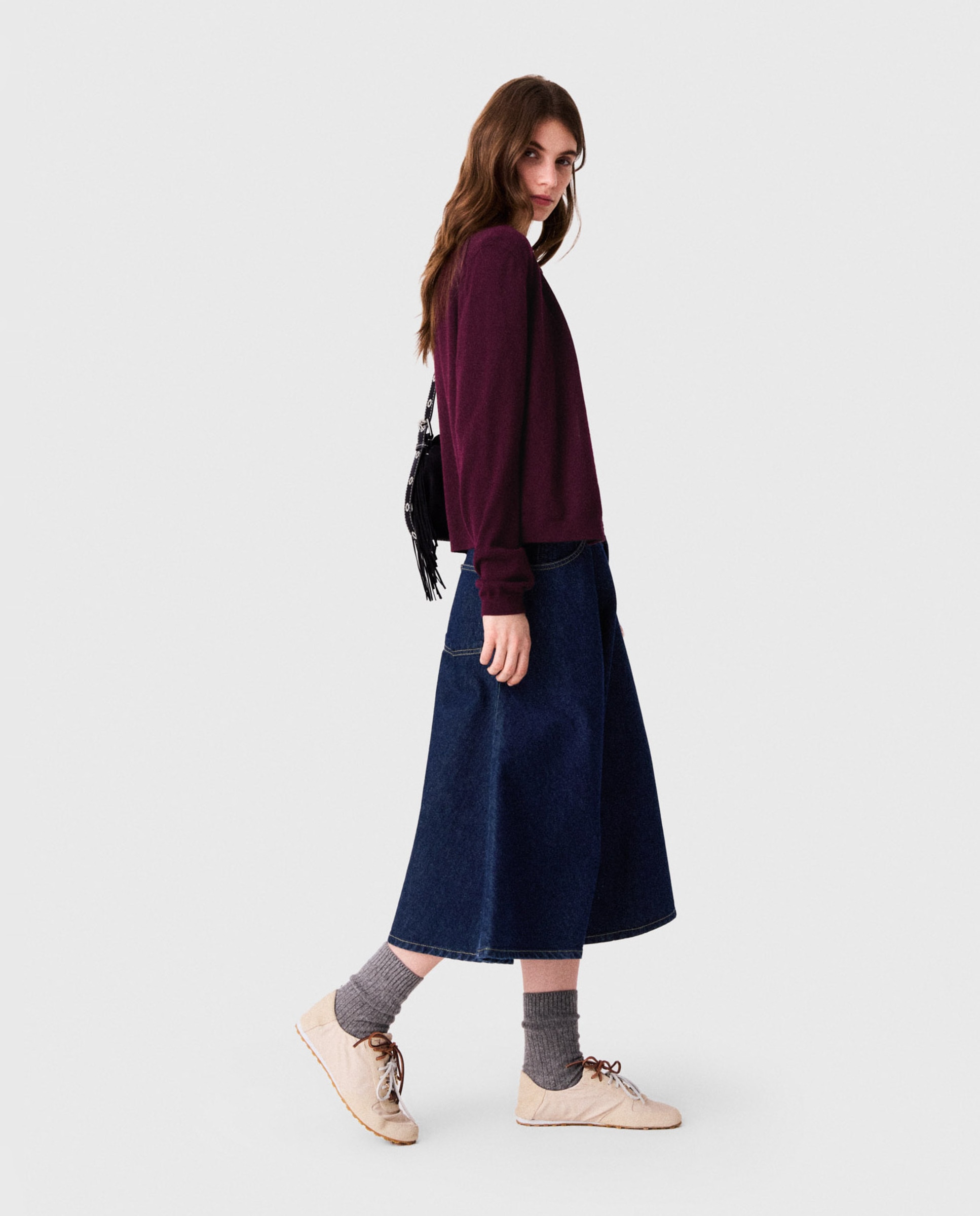 Falda midi acampanada de denim - Maje - Azul marino Azul marino-4