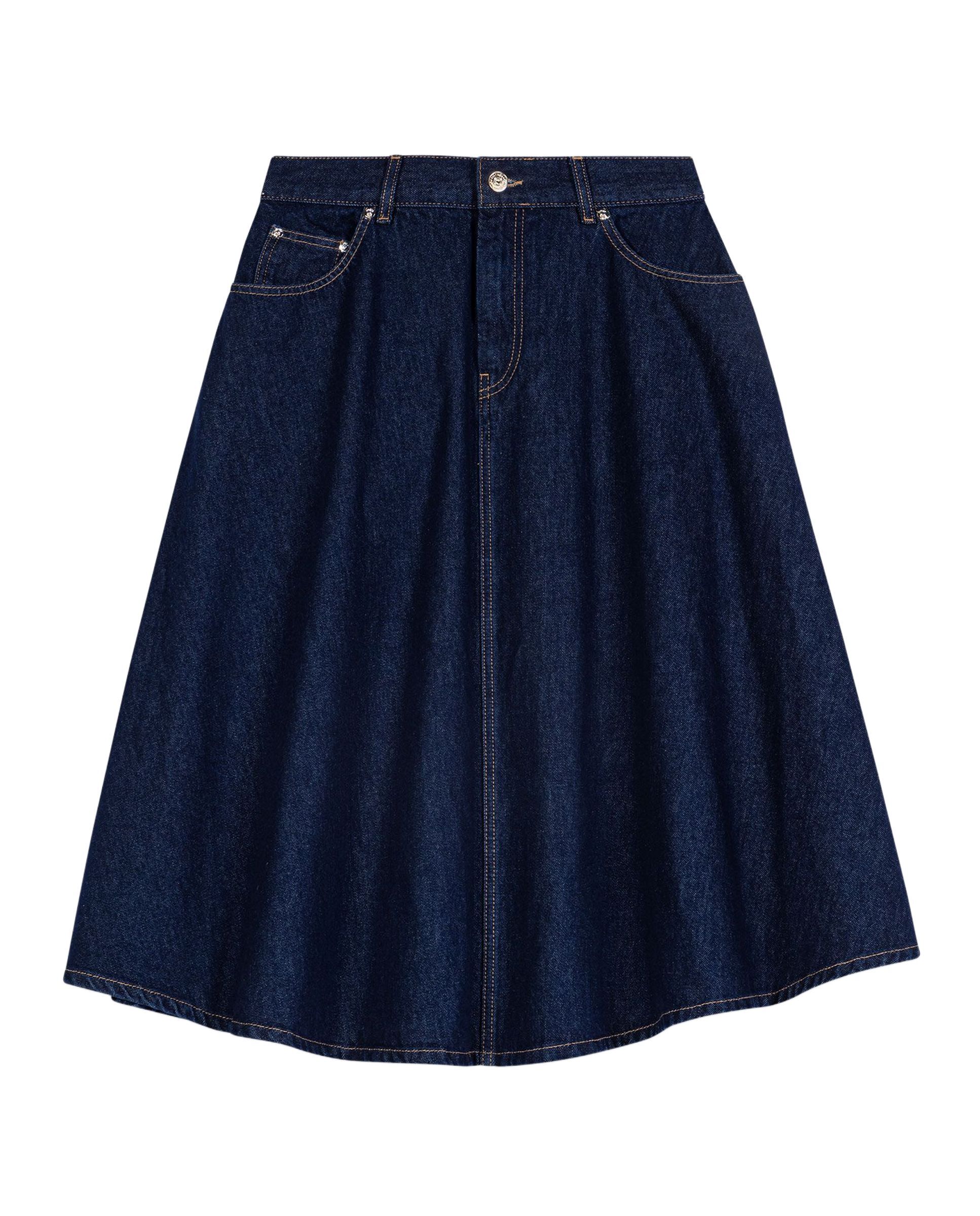 Falda midi acampanada de denim - Maje - Azul marino Azul marino-8