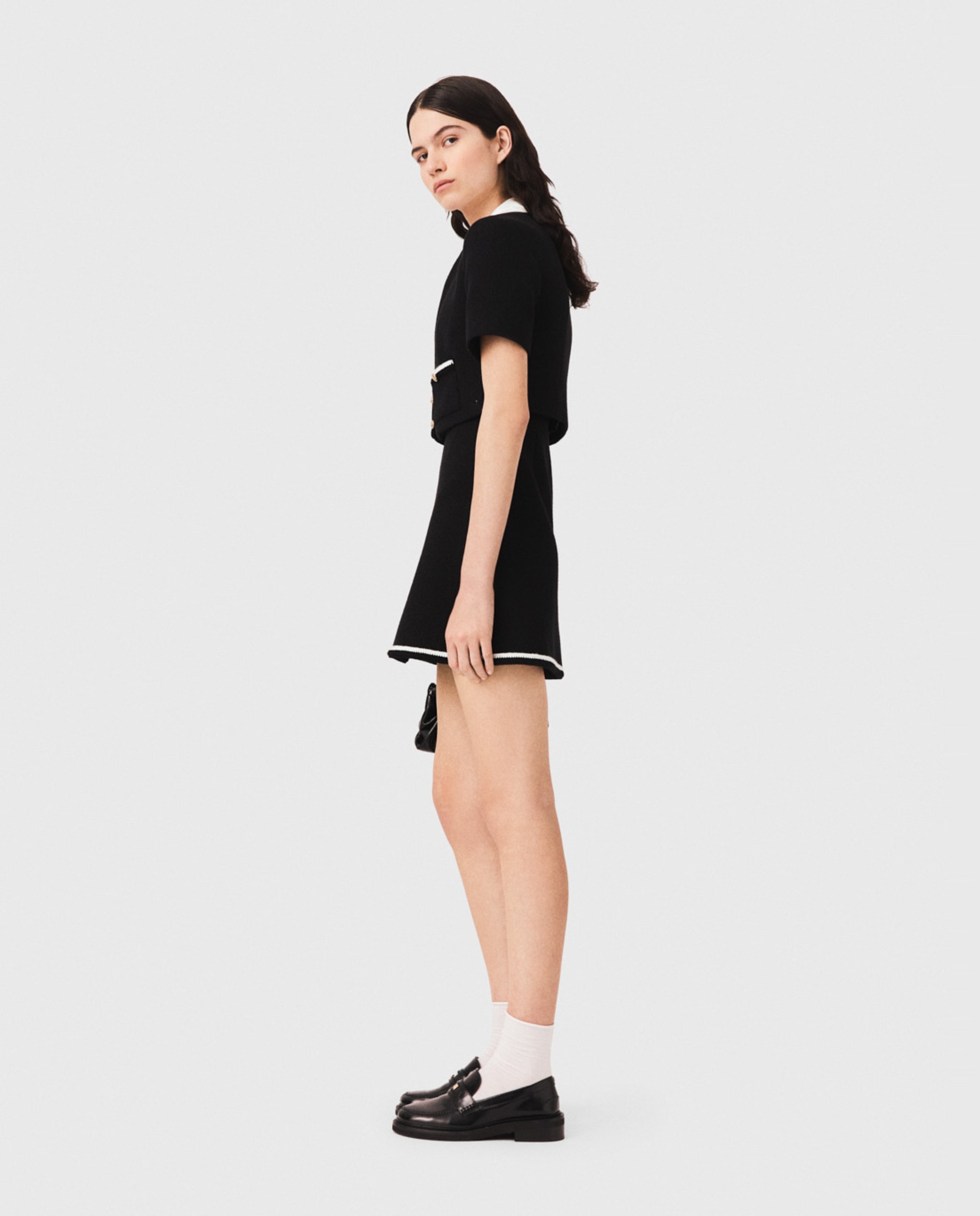 Vestido corto 2 en 1 de tweed con cuello desmontable - Maje - Negro Negro-2