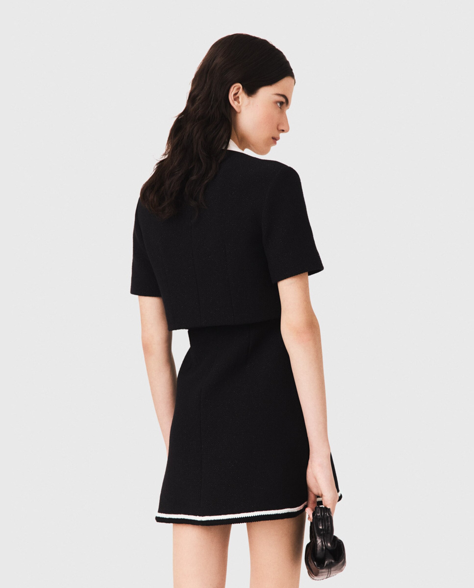 Vestido corto 2 en 1 de tweed con cuello desmontable - Maje - Negro Negro-3
