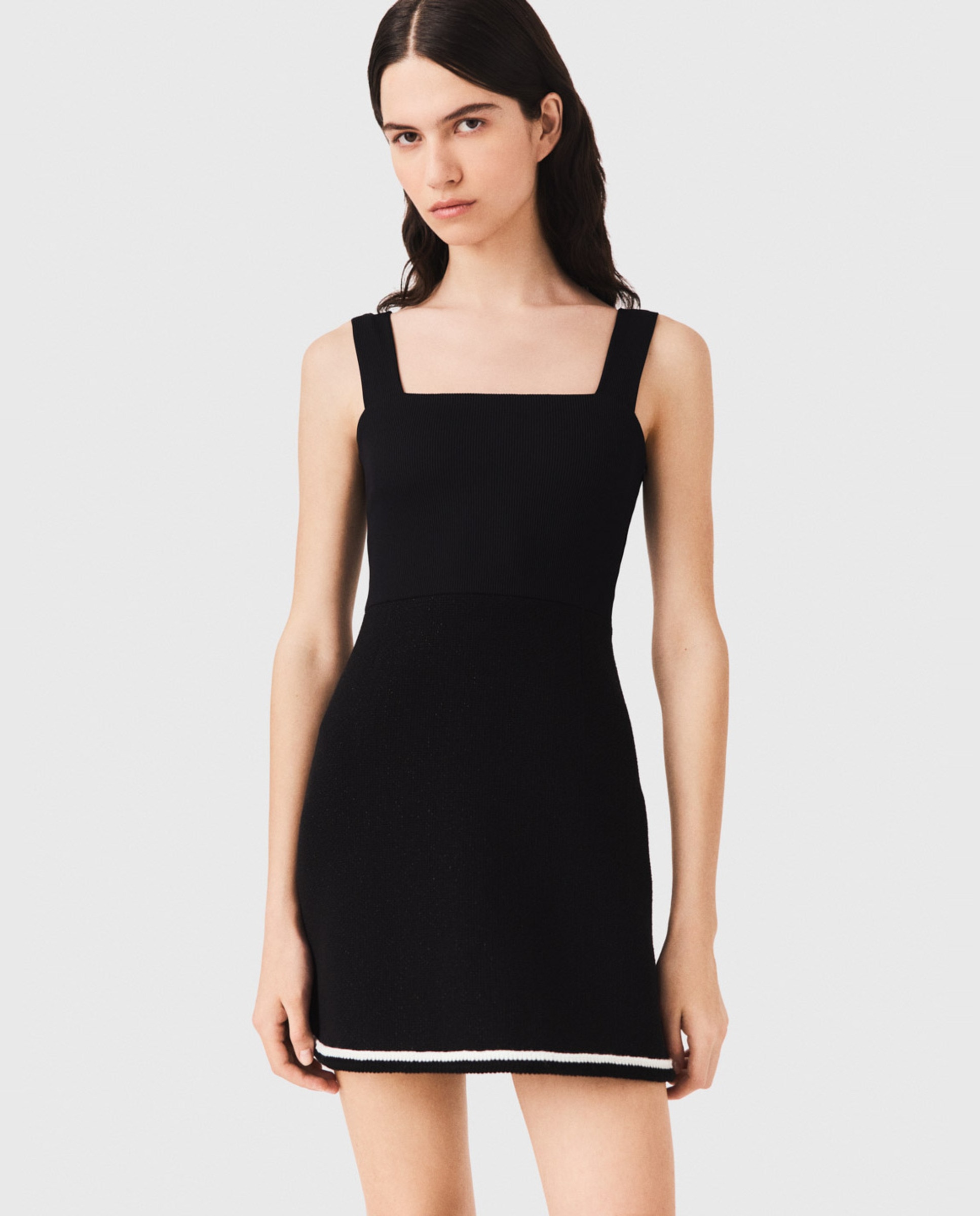 Vestido corto 2 en 1 de tweed con cuello desmontable - Maje - Negro Negro-5