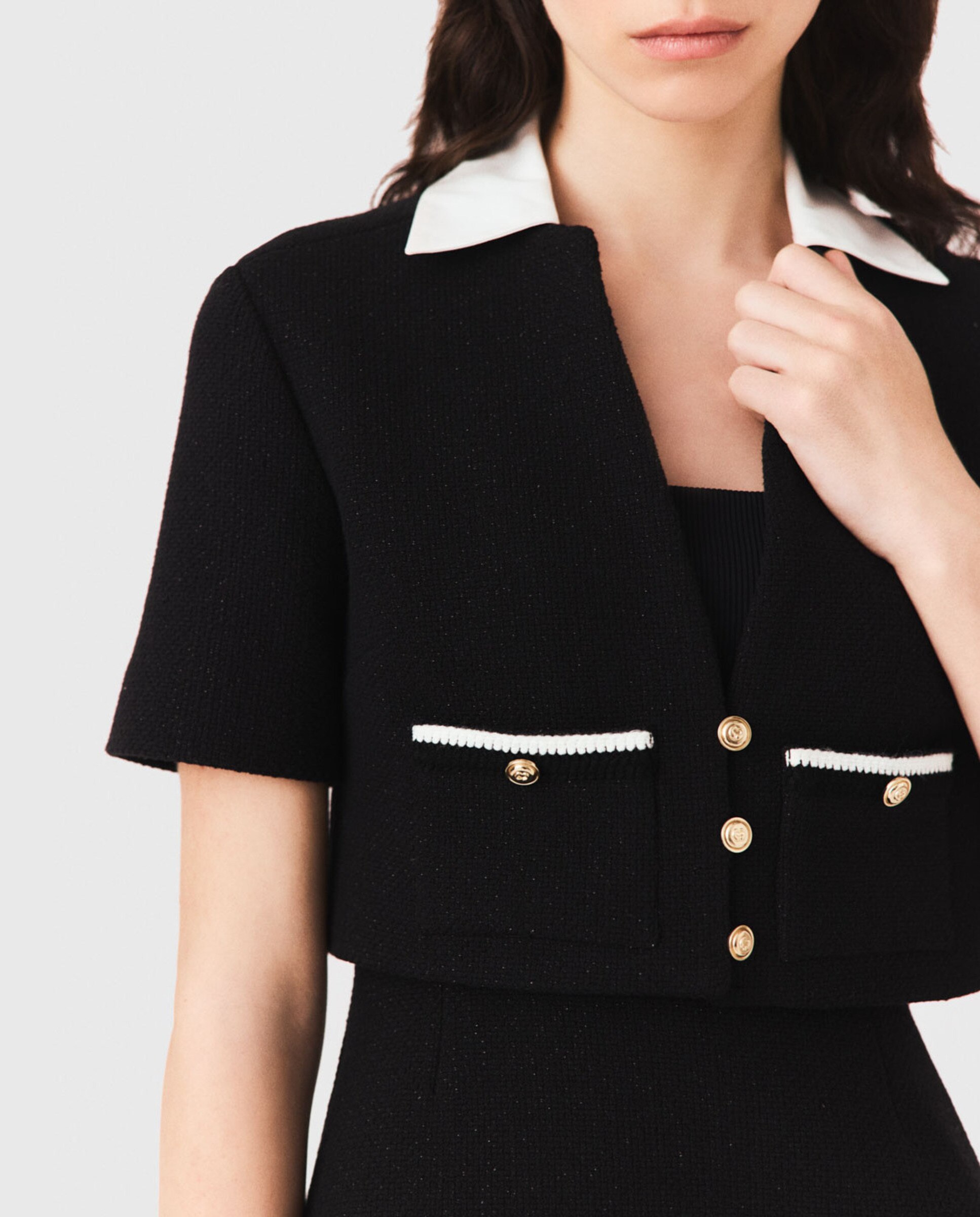 Vestido corto 2 en 1 de tweed con cuello desmontable - Maje - Negro Negro-7
