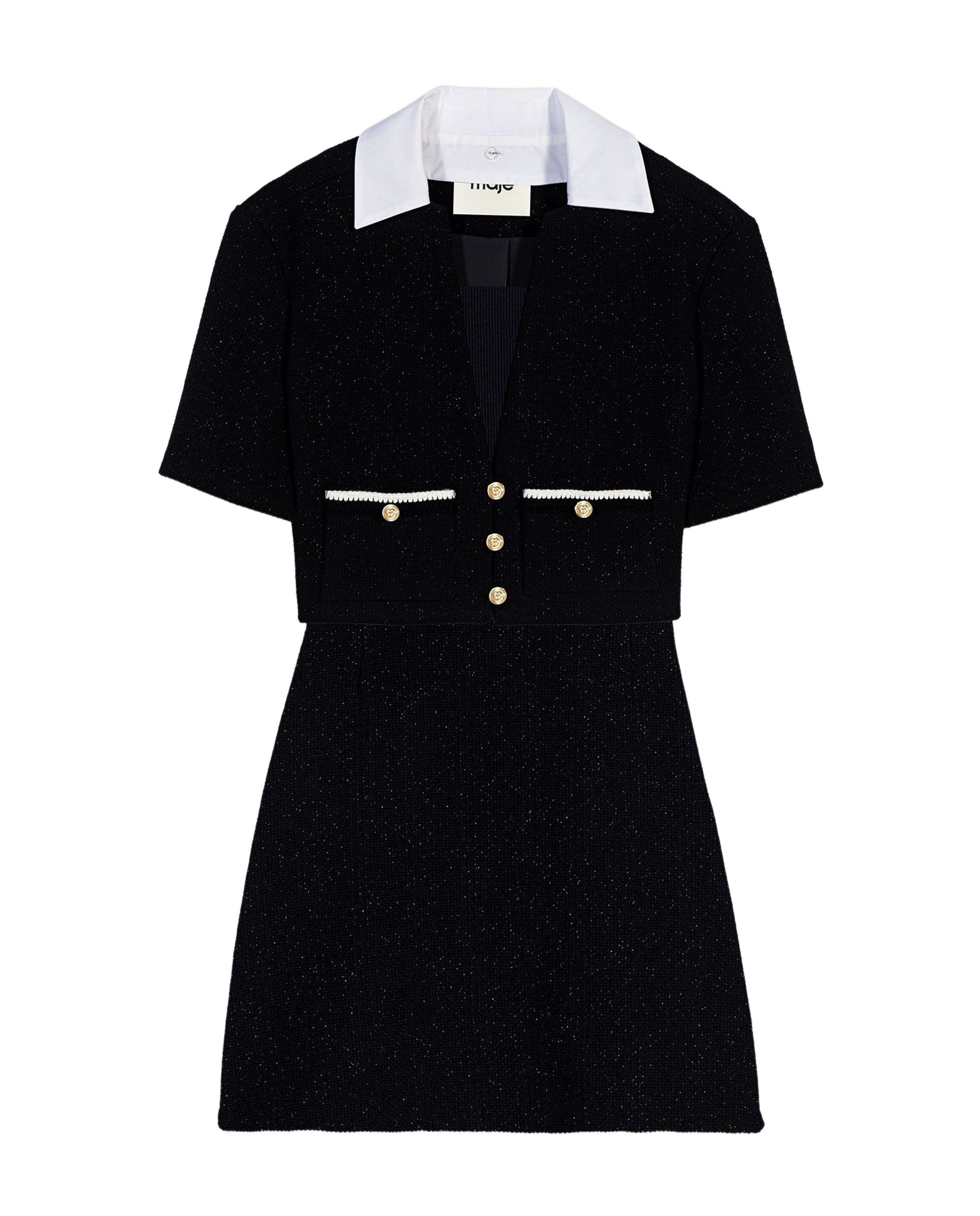 Vestido corto 2 en 1 de tweed con cuello desmontable - Maje - Negro Negro-9