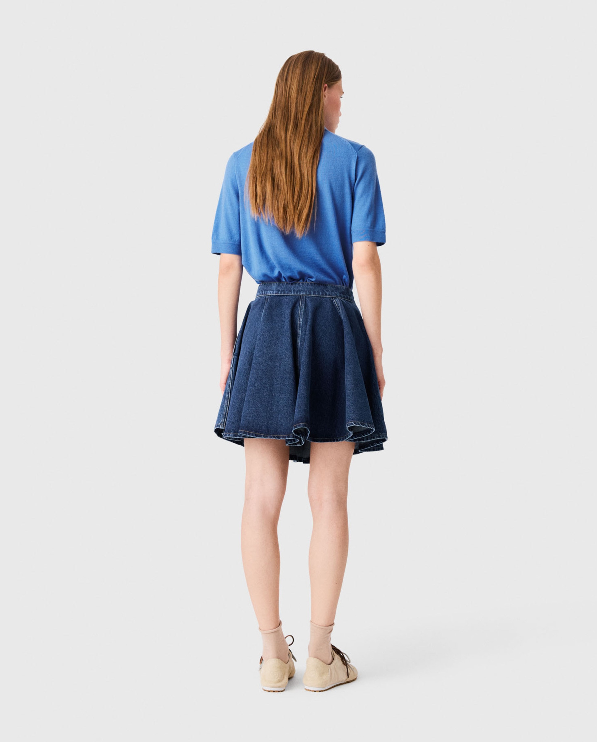 Falda corta skater de denim 100% algodón con cremallera delantera - Maje - Azul Azul-3