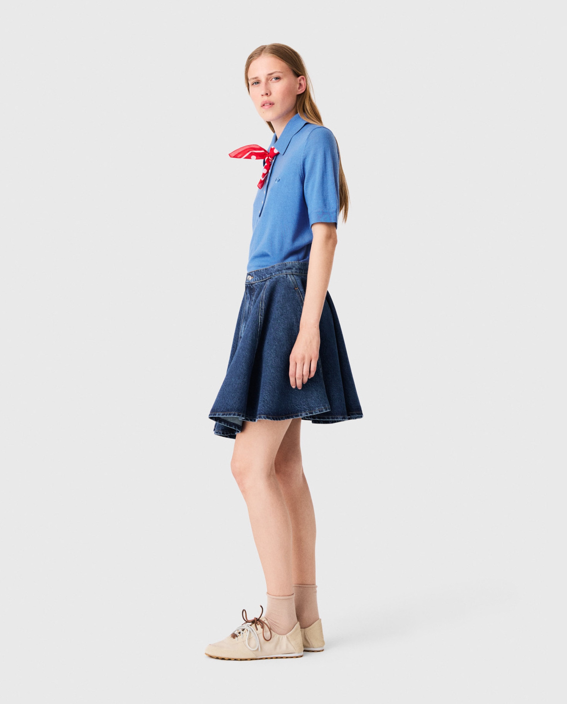 Falda corta skater de denim 100% algodón con cremallera delantera - Maje - Azul Azul-4