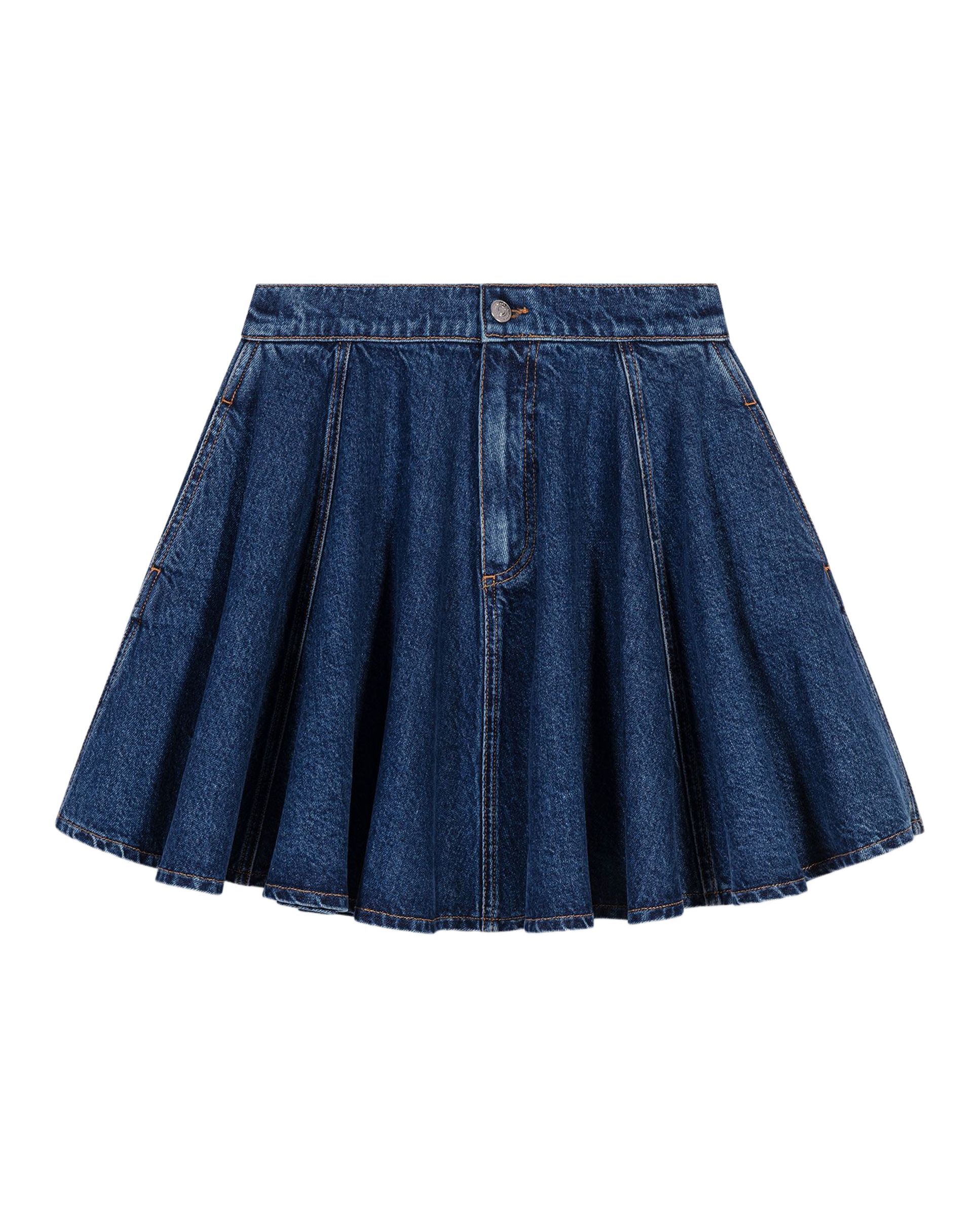 Falda corta skater de denim 100% algodón con cremallera delantera - Maje - Azul Azul-6