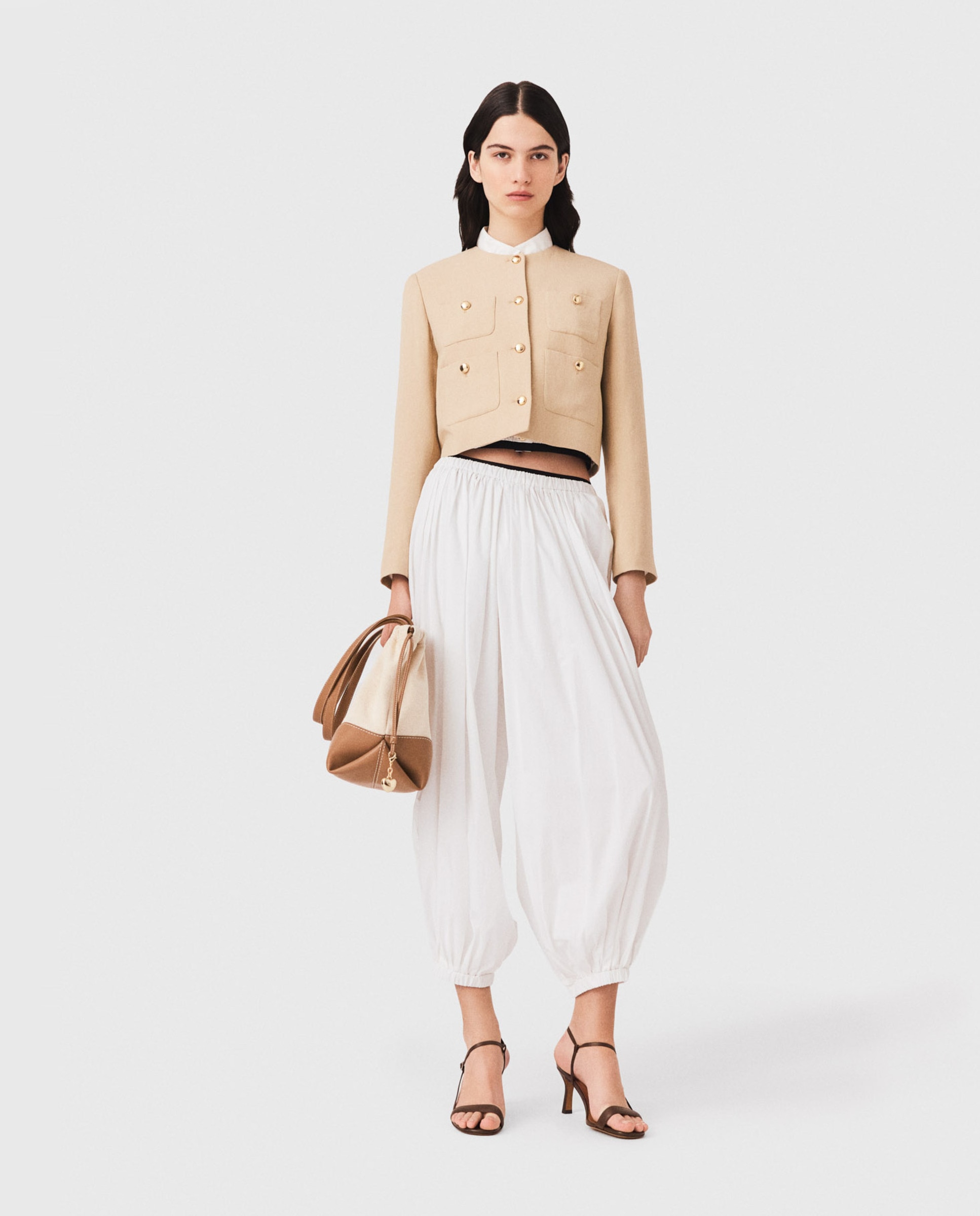 Pantalones jogger de mujer sarouel de algodón - Maje - Blanco Blanco-1