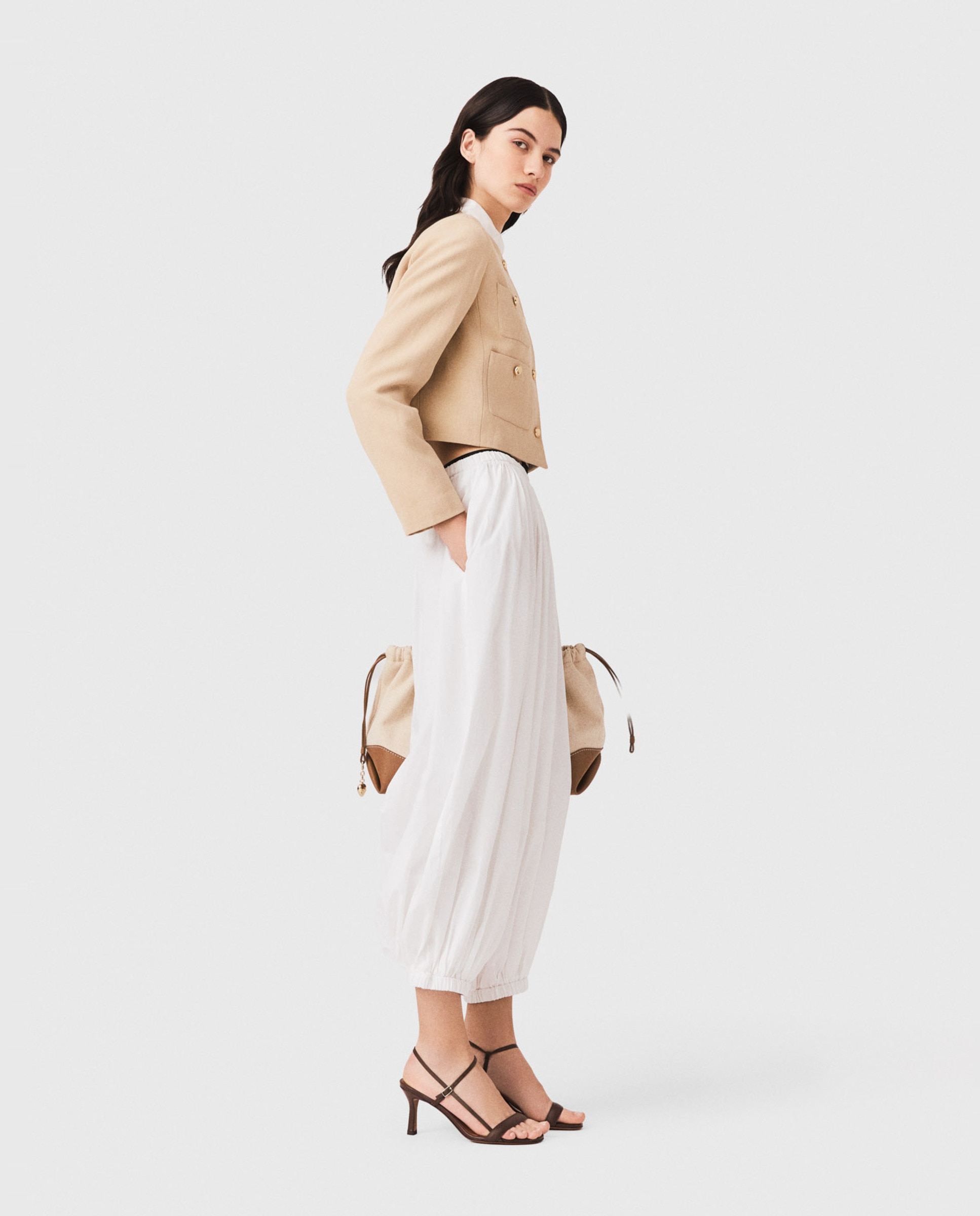 Pantalones jogger de mujer sarouel de algodón - Maje - Blanco Blanco-4