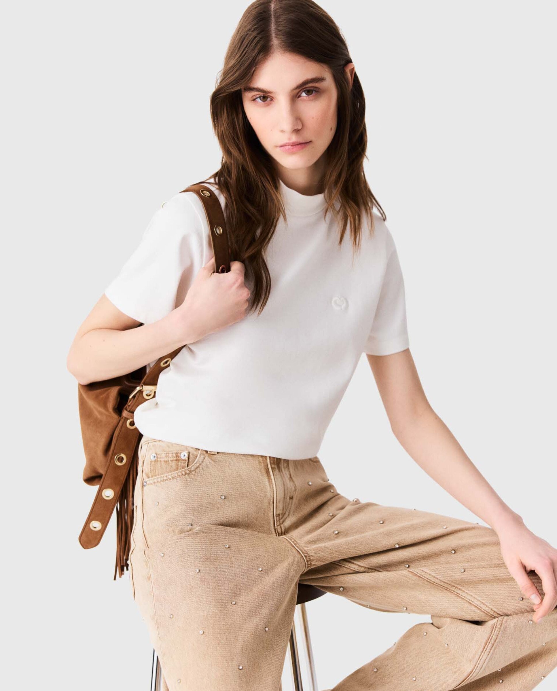 Camiseta de mujer con cuello alto y cremallera trasera - Maje - Blanco Blanco-5