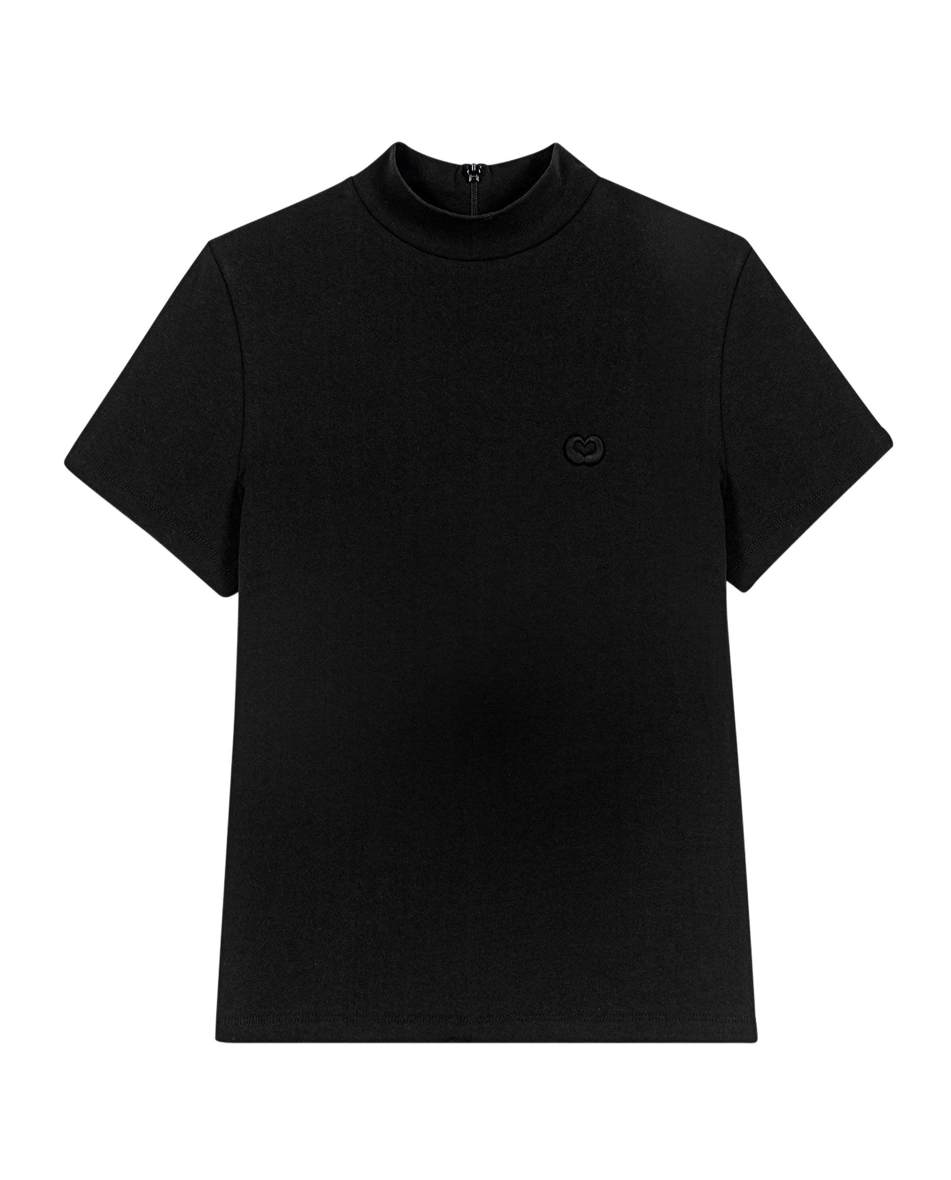 Camiseta de mujer con cuello alto y cremallera trasera - Maje - Negro Negro-8