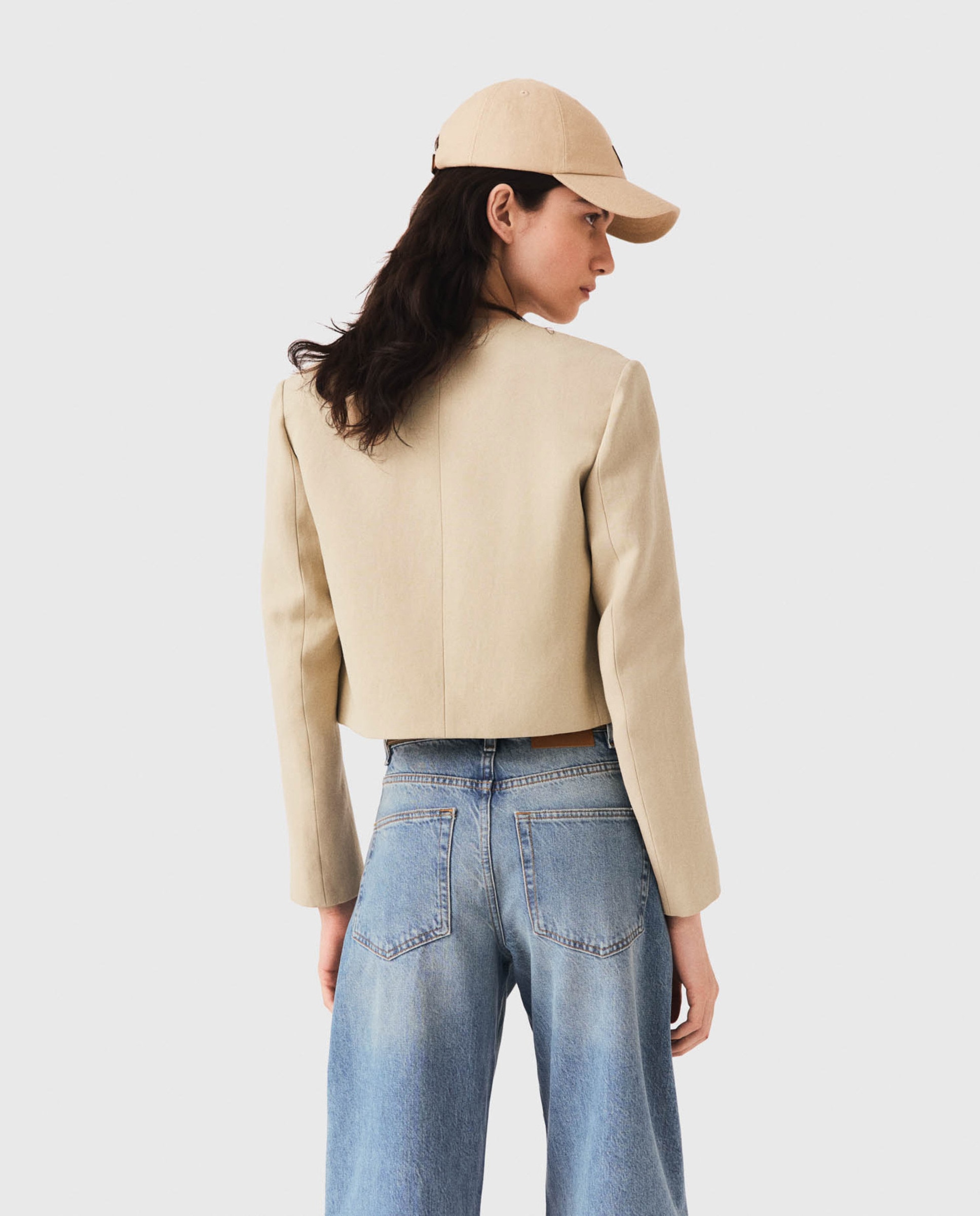 Chaqueta de mujer sastre corta con lino - Maje - Beige Beige-2
