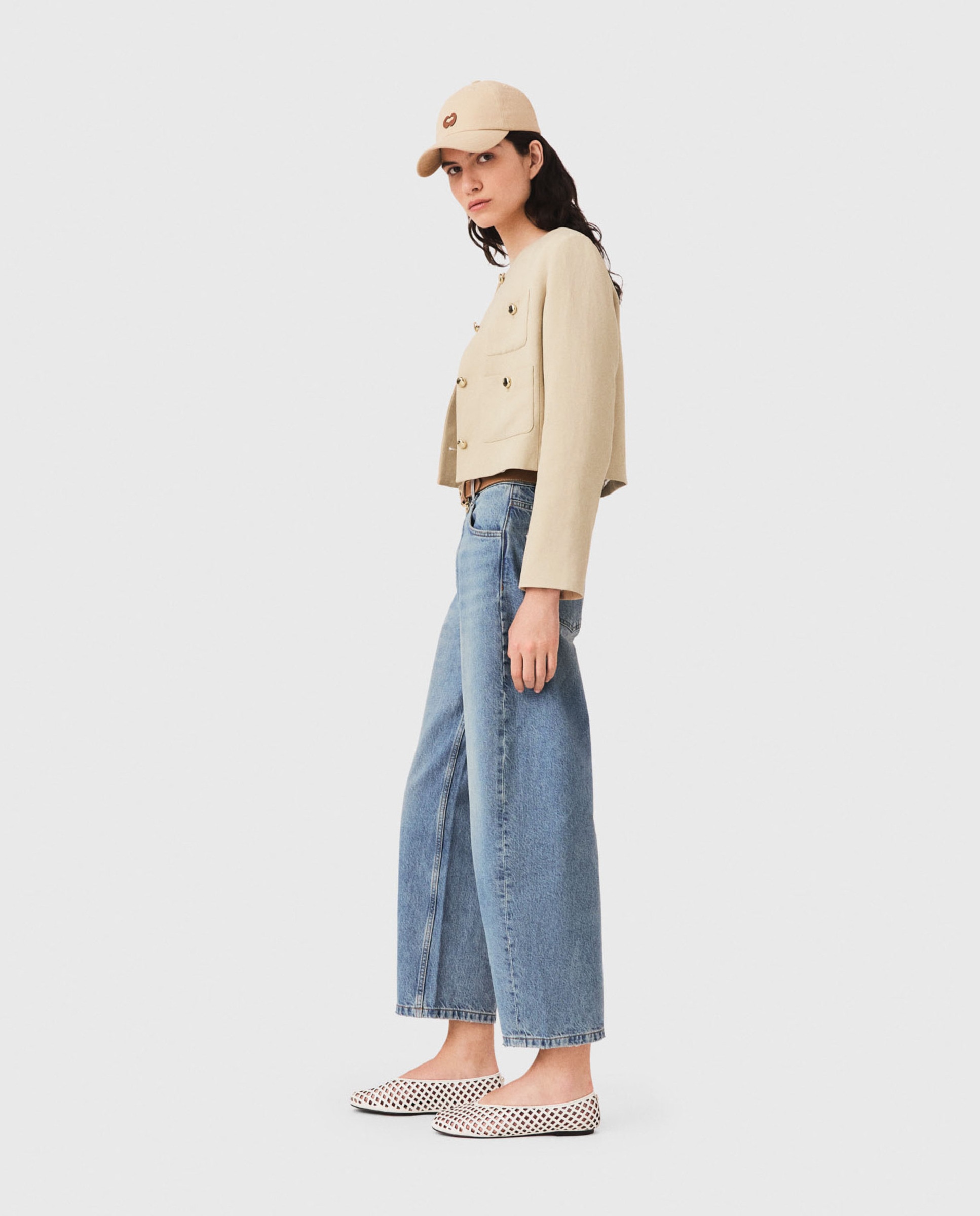 Chaqueta de mujer sastre corta con lino - Maje - Beige Beige-3