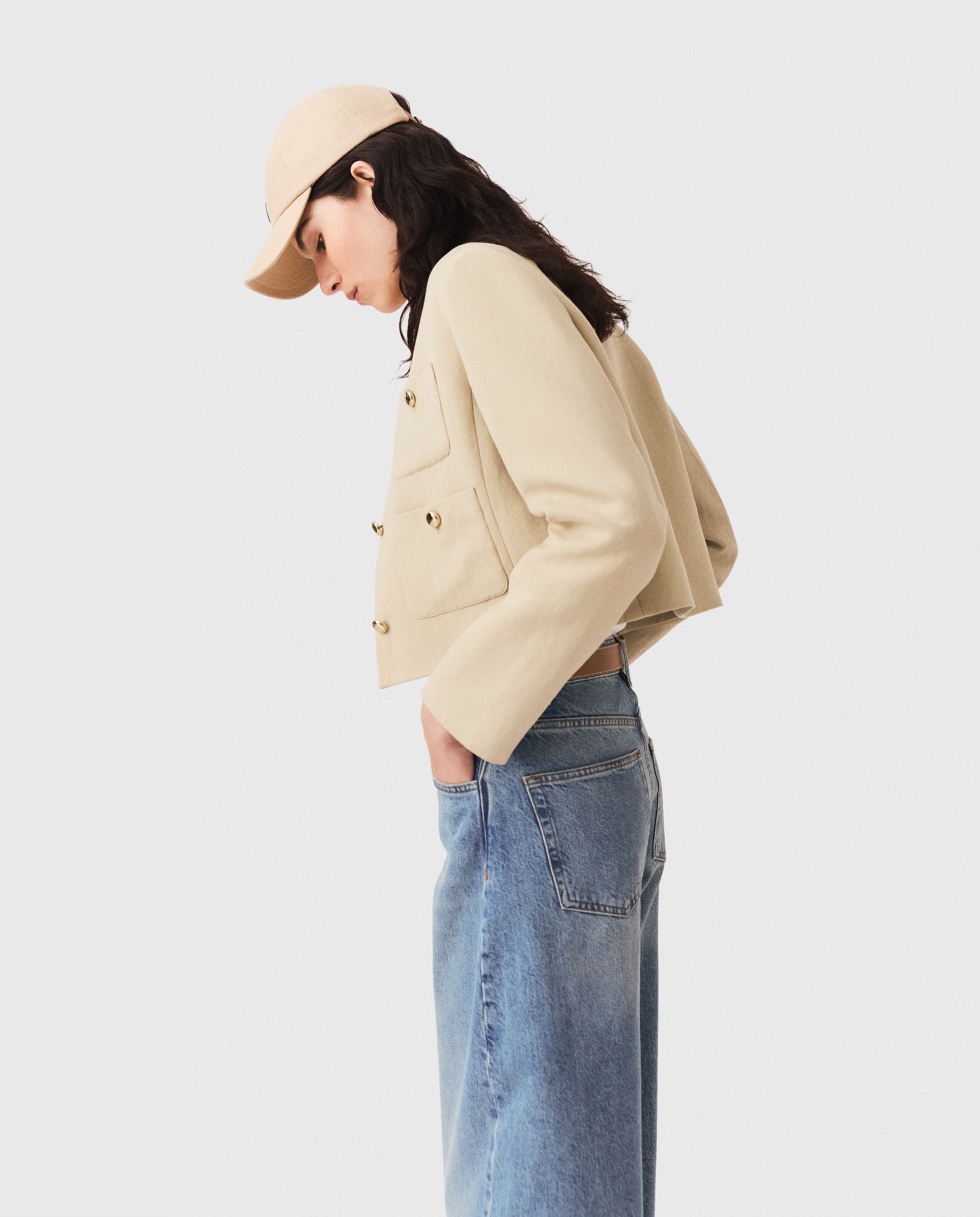 Chaqueta de mujer sastre corta con lino - Maje - Beige Beige-5