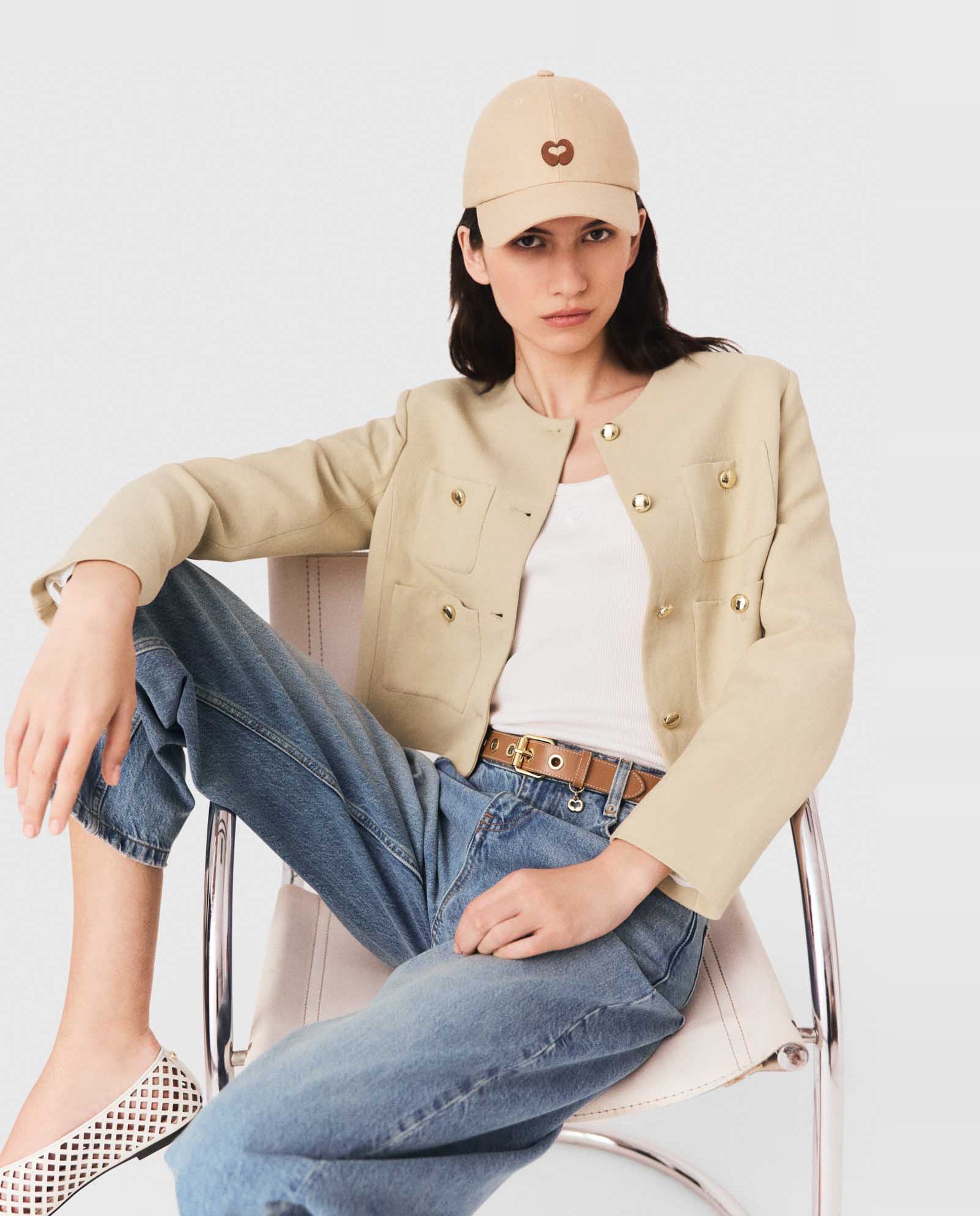 Chaqueta de mujer sastre corta con lino - Maje - Beige Beige-6