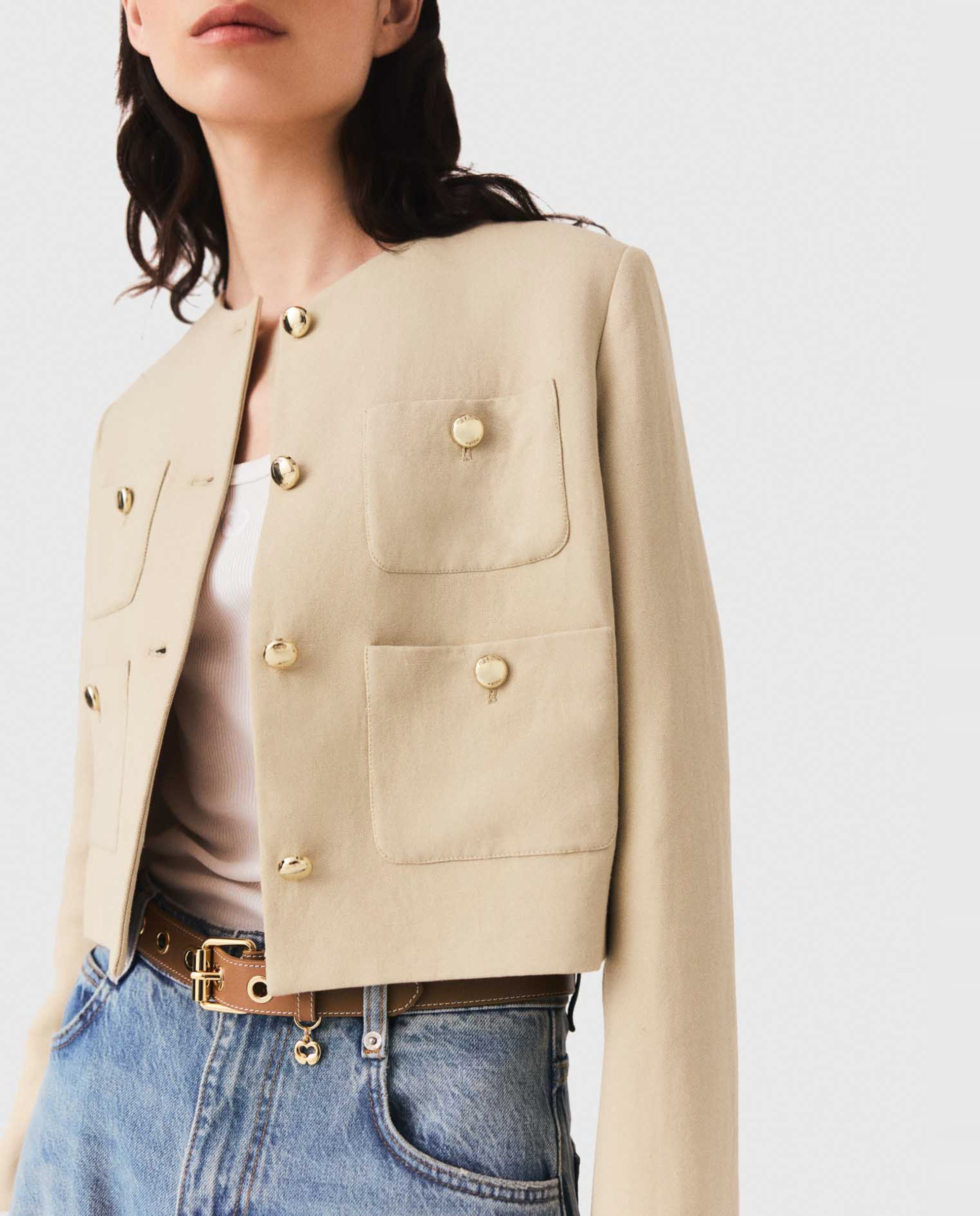 Chaqueta de mujer sastre corta con lino - Maje - Beige Beige-7