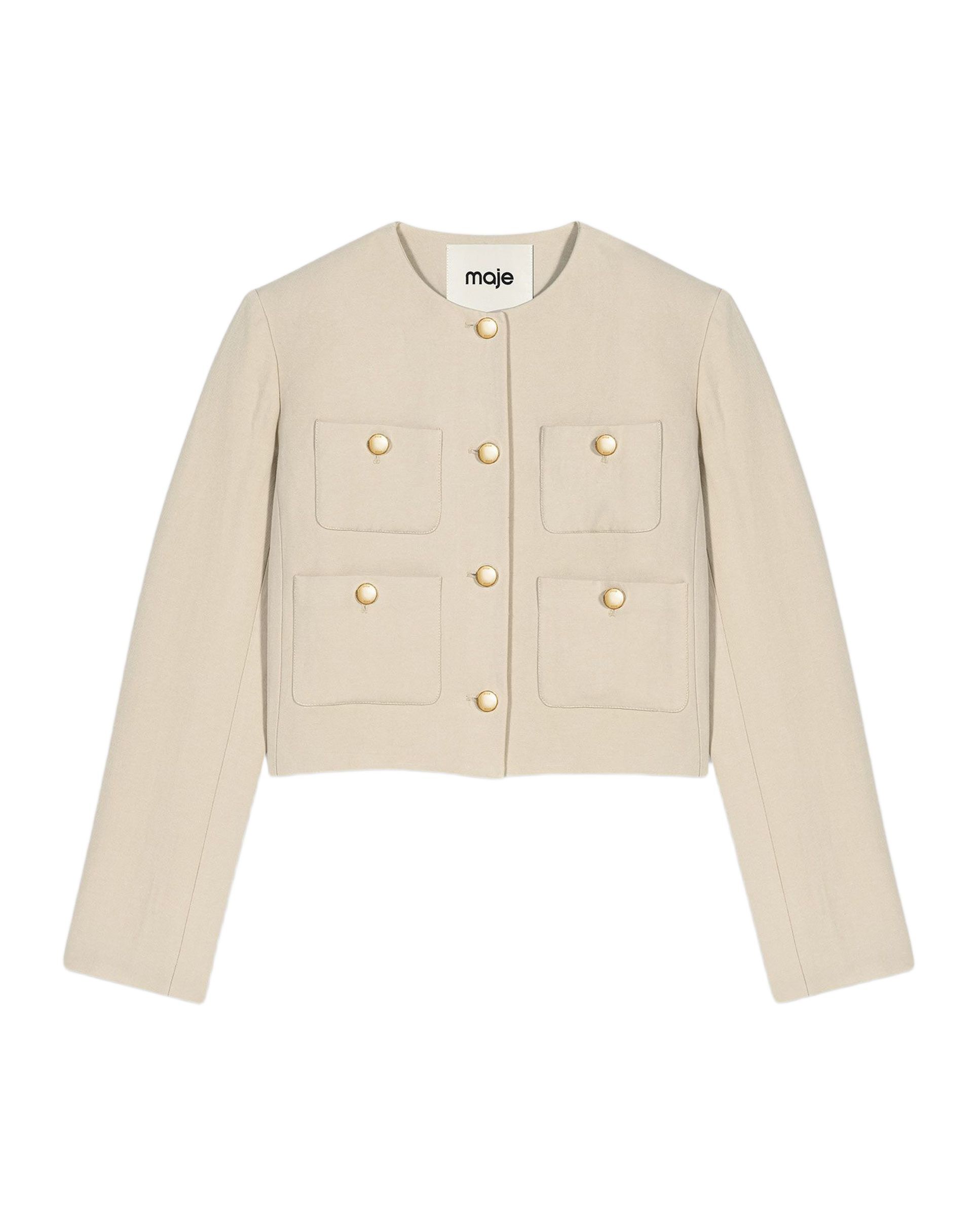 Chaqueta de mujer sastre corta con lino - Maje - Beige Beige-8