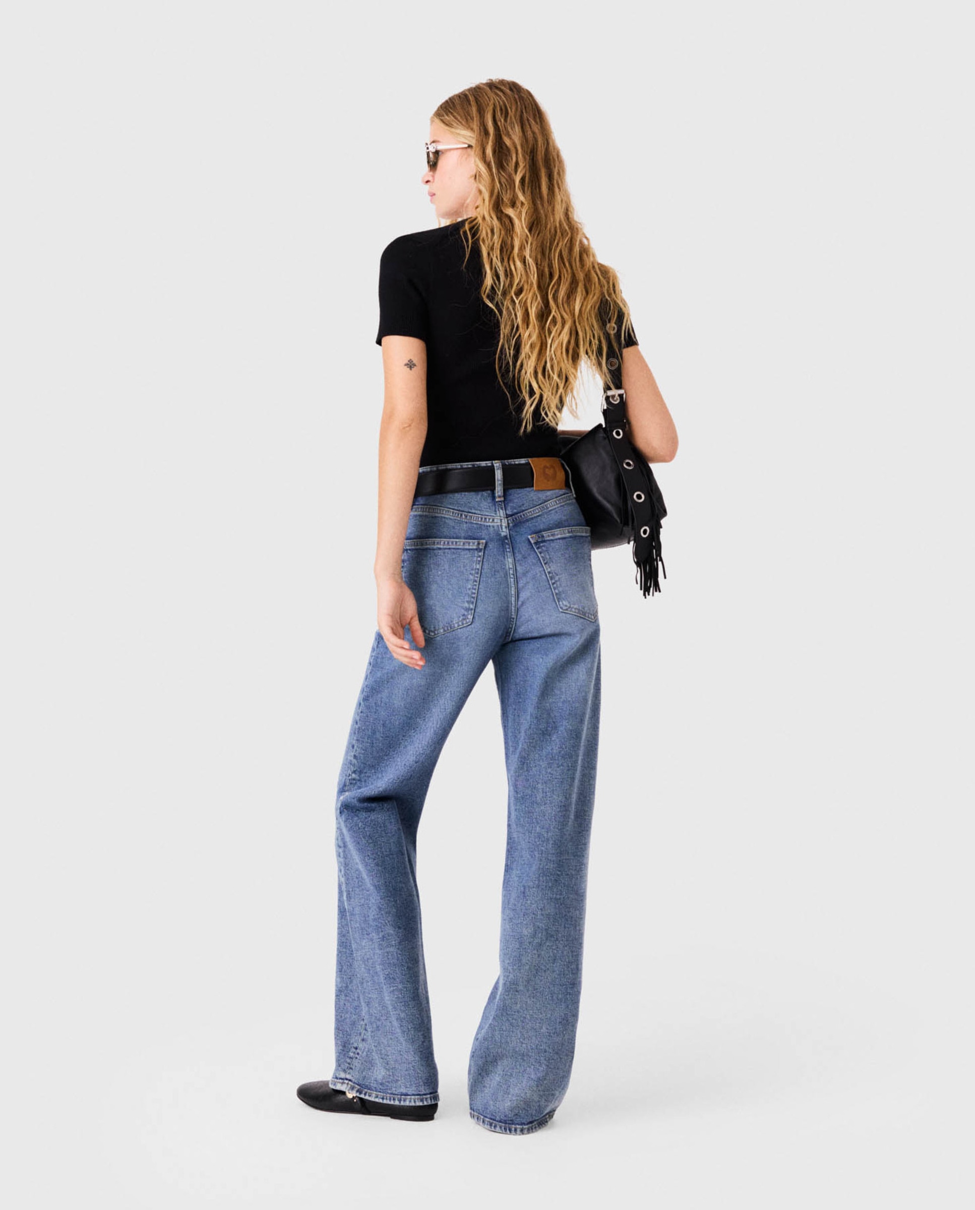 Jersey de mujer de algodón acanalado escote cuadrado - Maje - Negro Negro-2