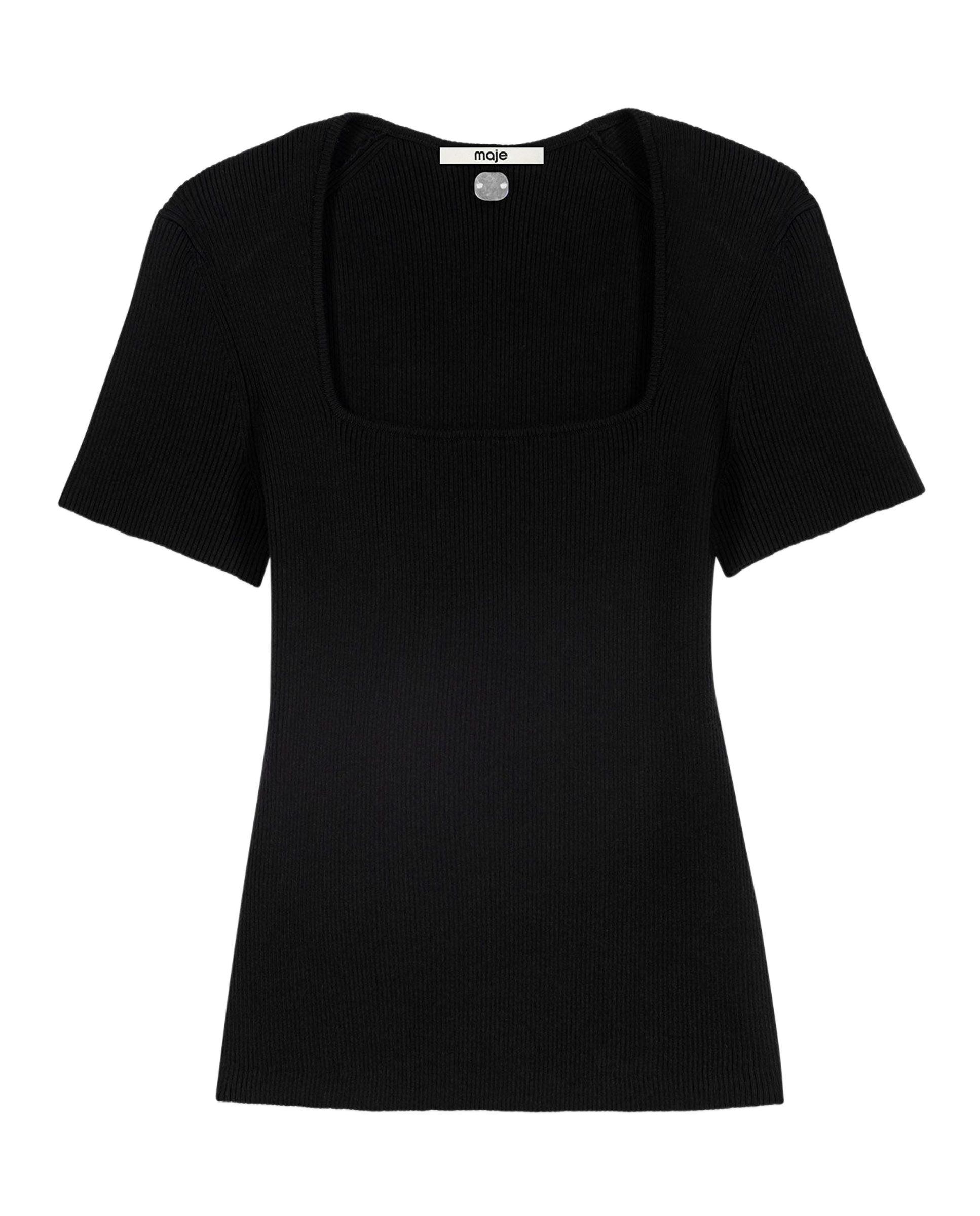 Jersey de mujer de algodón acanalado escote cuadrado - Maje - Negro Negro-7