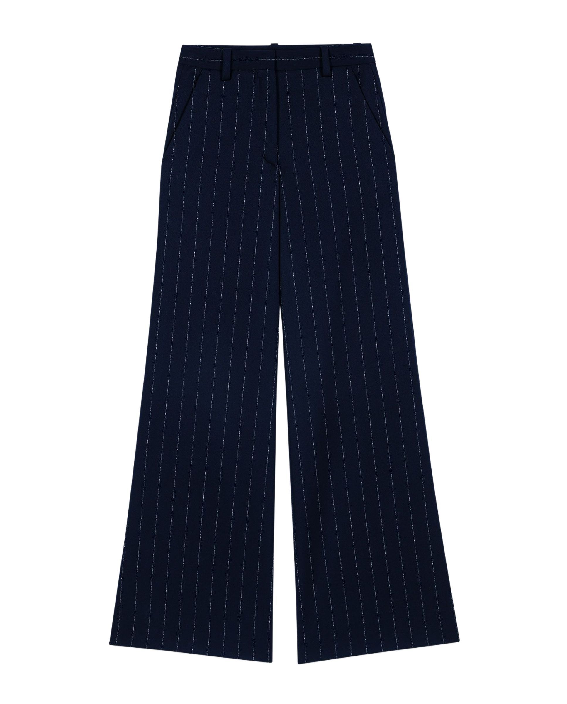 Pantalones anchos de mujer talle alto con pliegues - Maje - Azul marino Azul marino-7