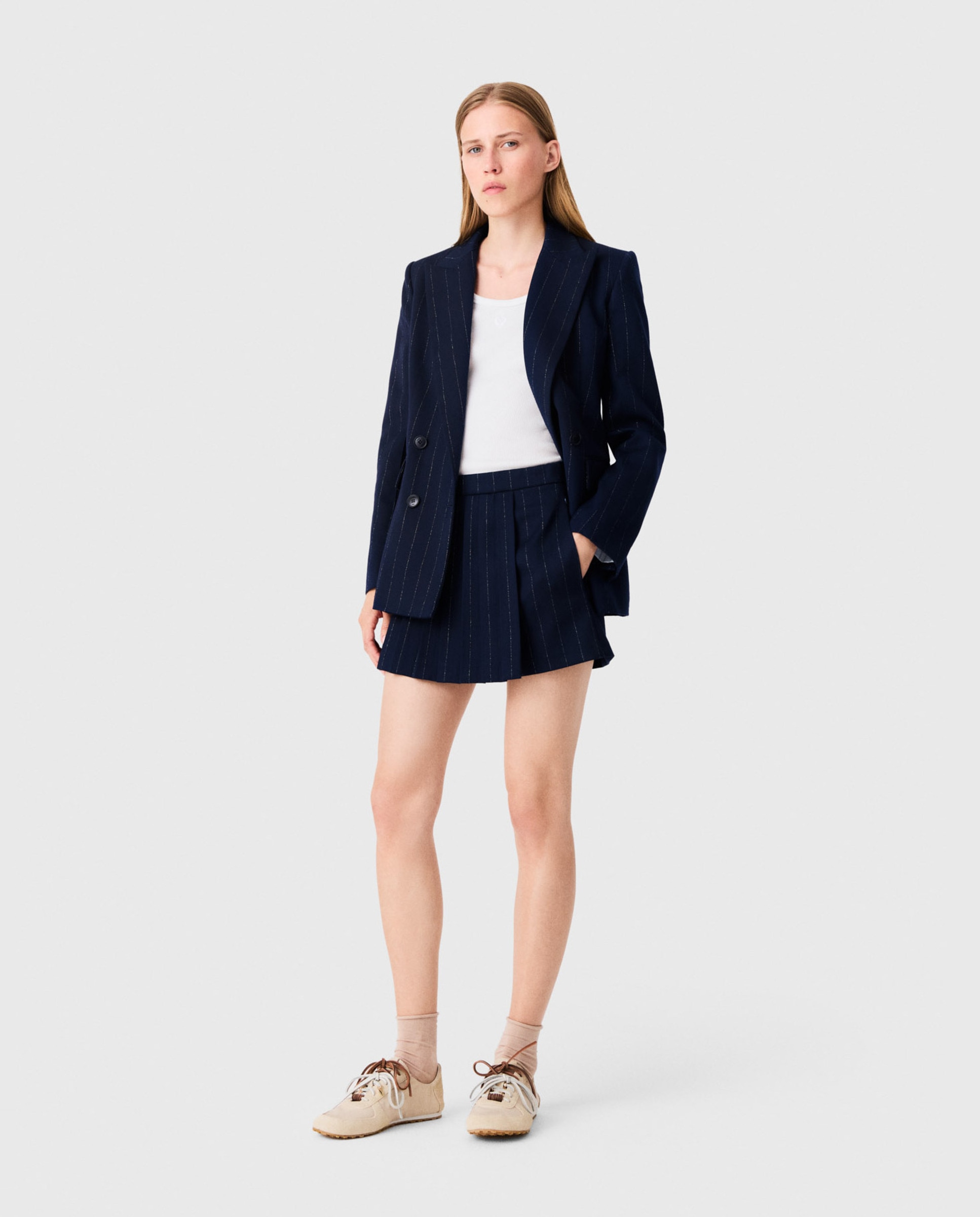 Pantalón corto de mujer sastre efecto falda con lúrex - Maje - Azul marino Azul marino-1