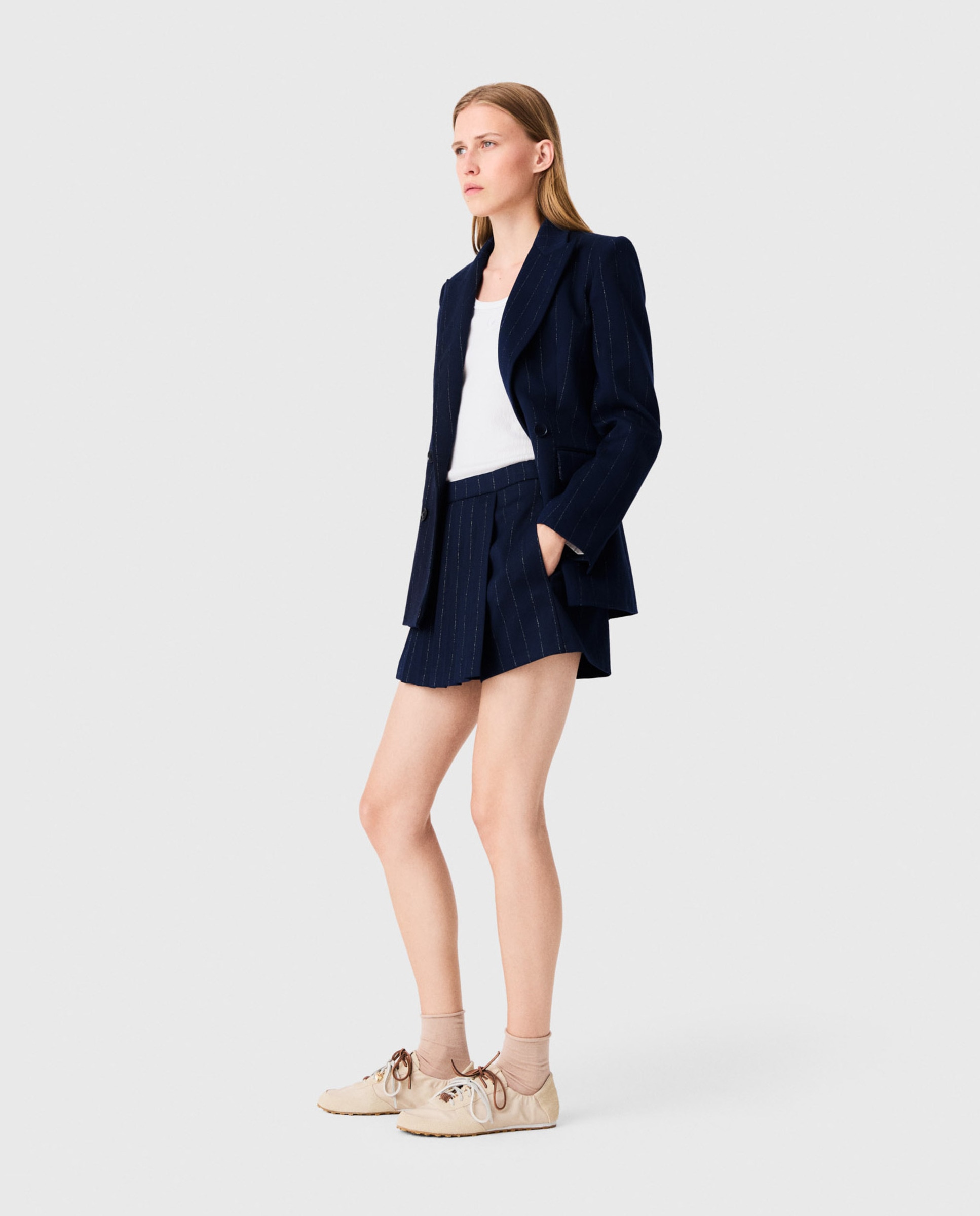 Pantalón corto de mujer sastre efecto falda con lúrex - Maje - Azul marino Azul marino-3