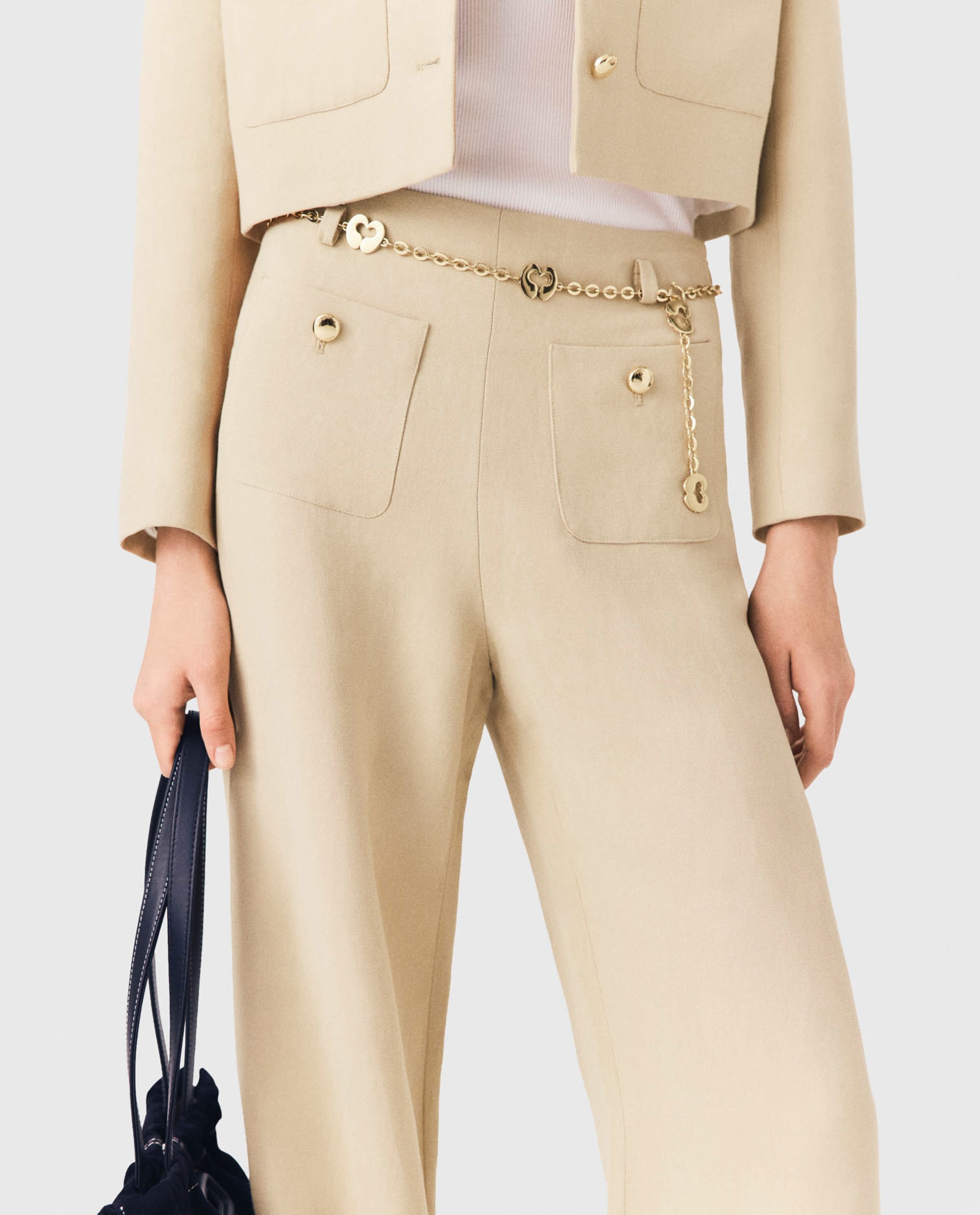 Pantalones anchos de mujer sastre con lino - Maje - Beige Beige-6