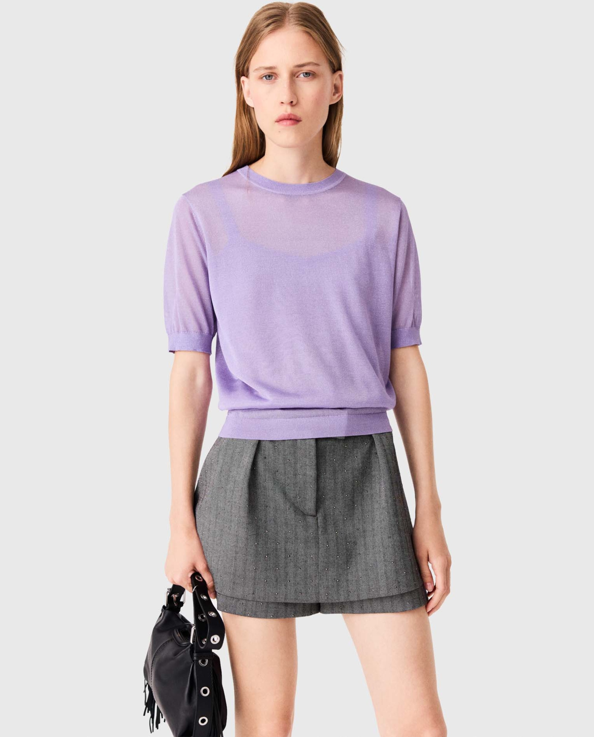Jersey de mujer 2 en 1 de efecto transparente - Maje - Morado Morado-1
