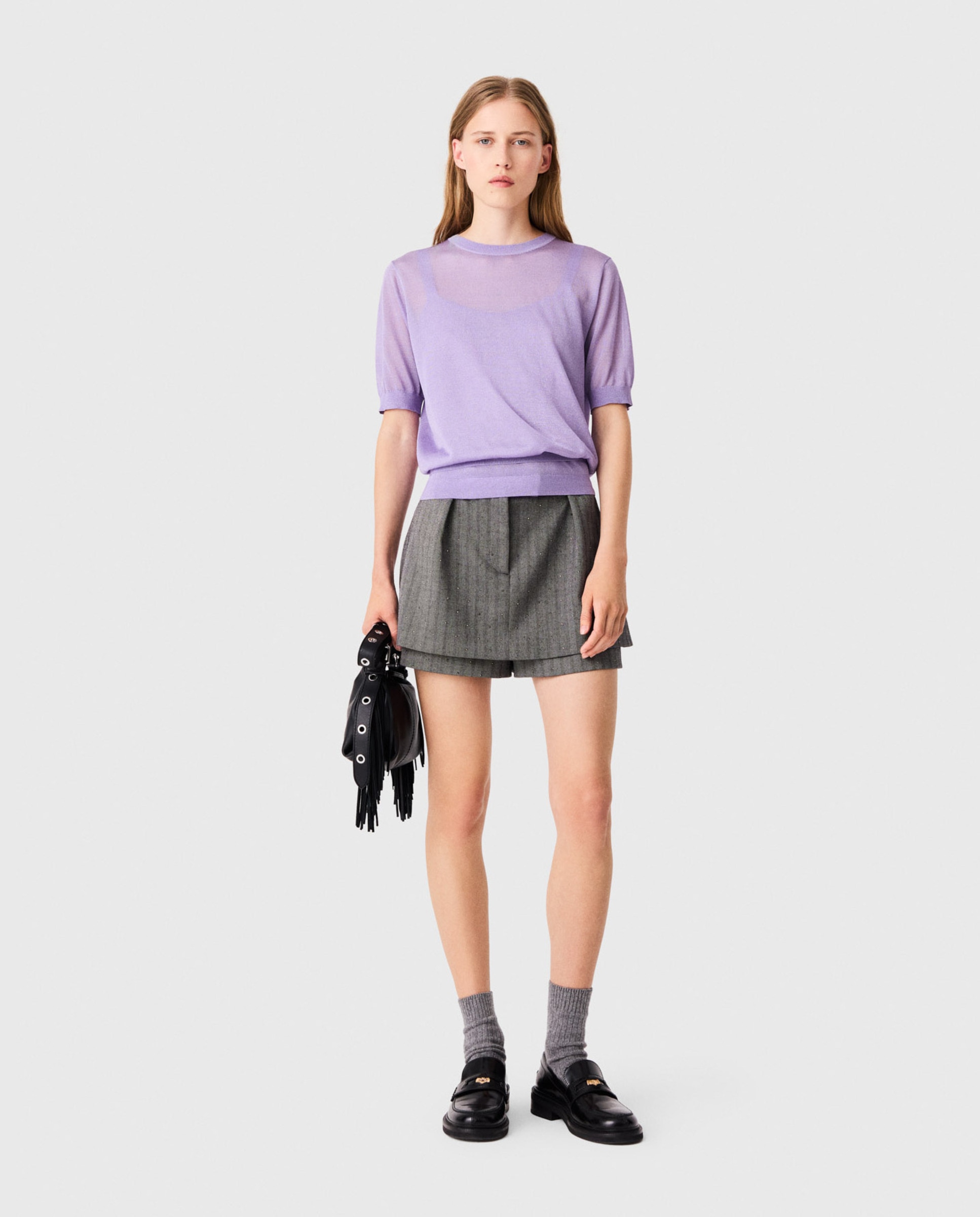Jersey de mujer 2 en 1 de efecto transparente - Maje - Morado Morado-4