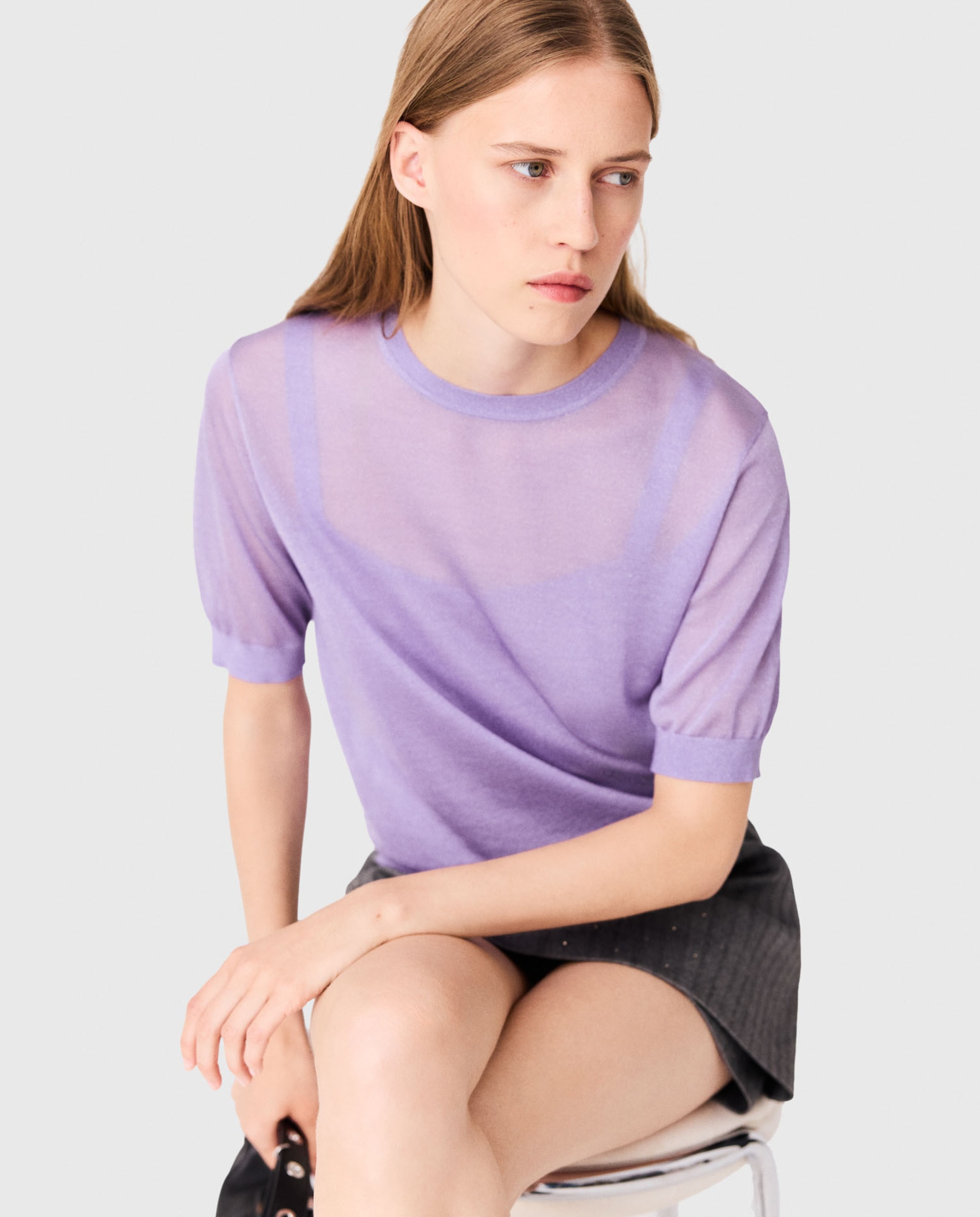 Jersey de mujer 2 en 1 de efecto transparente - Maje - Morado Morado-6