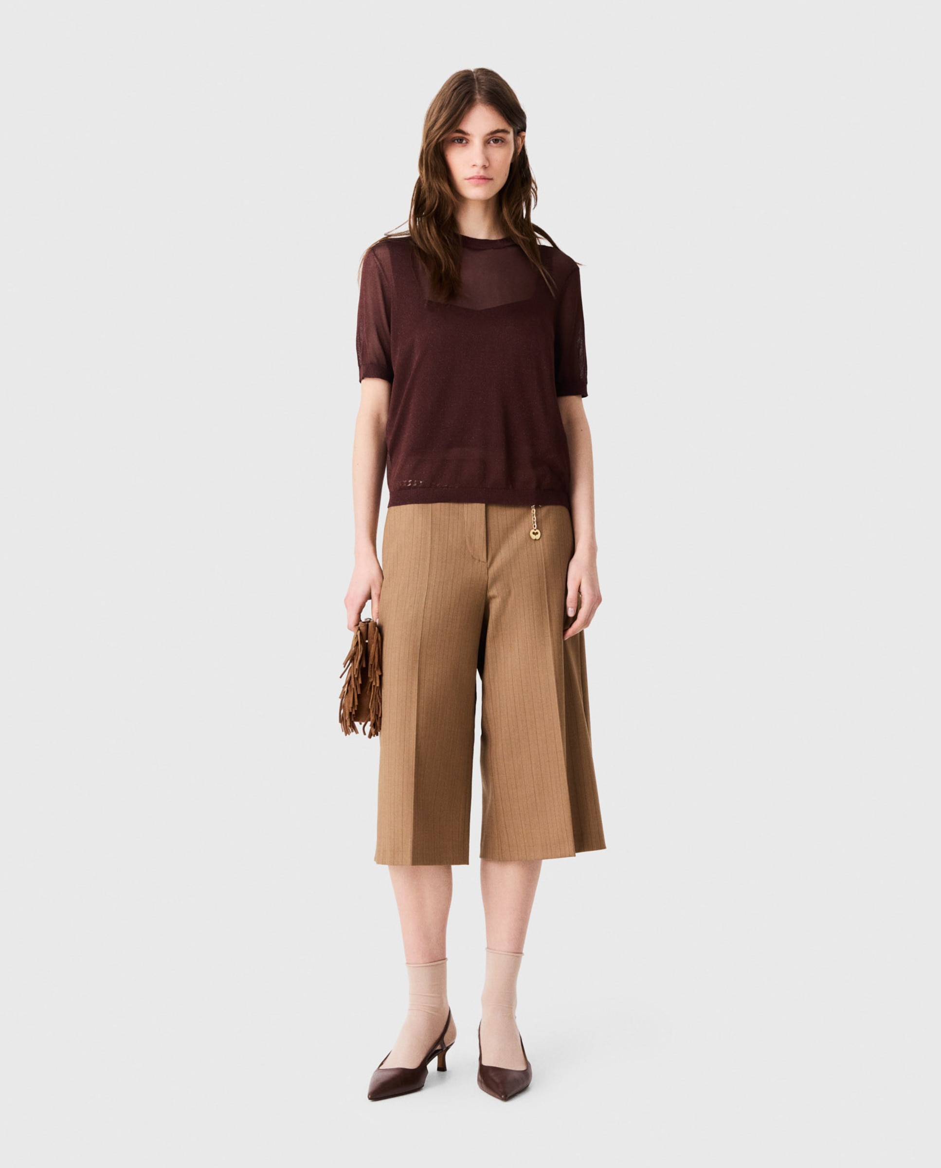 Jersey de mujer 2 en 1 de efecto transparente - Maje - Marrón Marrón-4