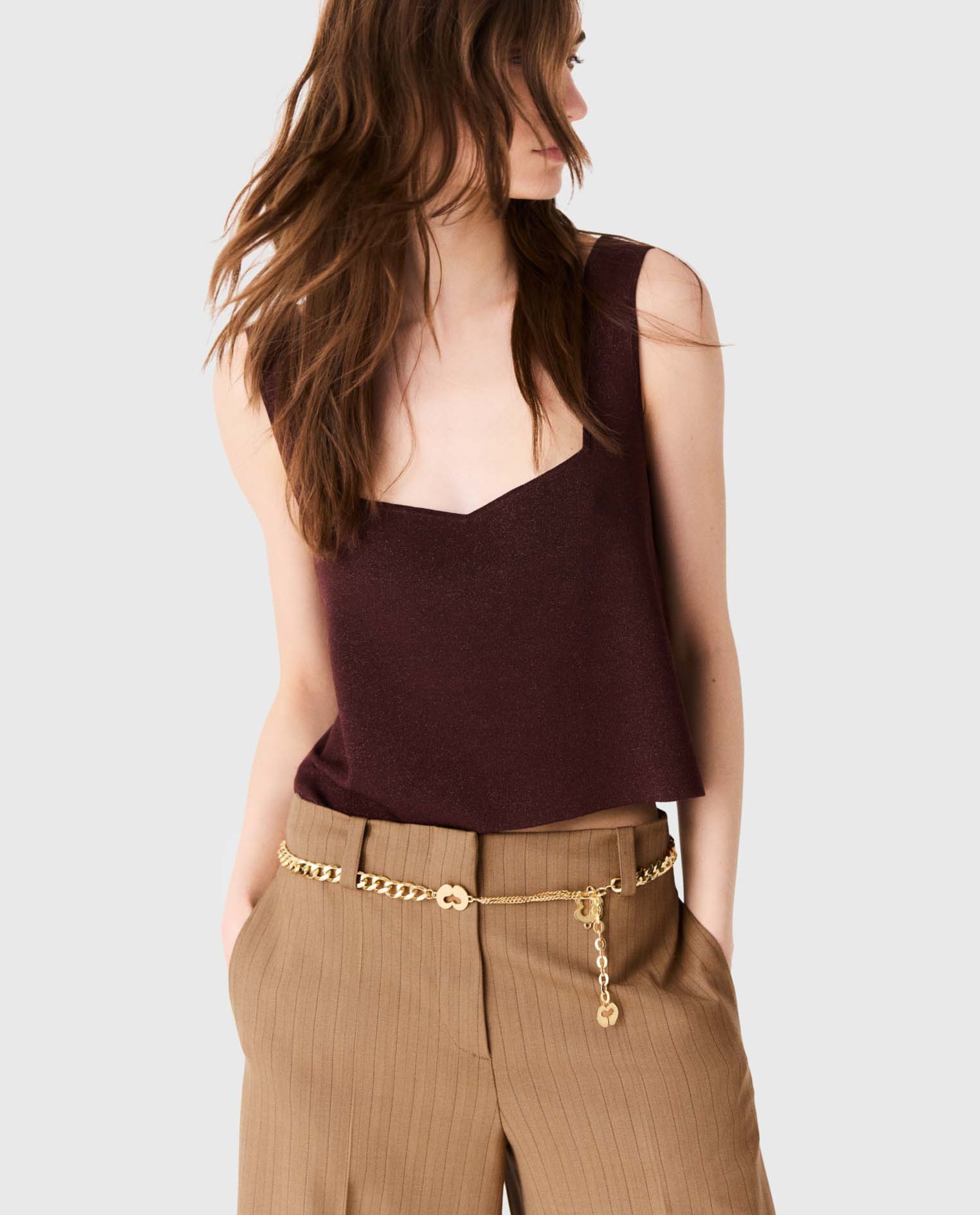 Jersey de mujer 2 en 1 de efecto transparente - Maje - Marrón Marrón-6