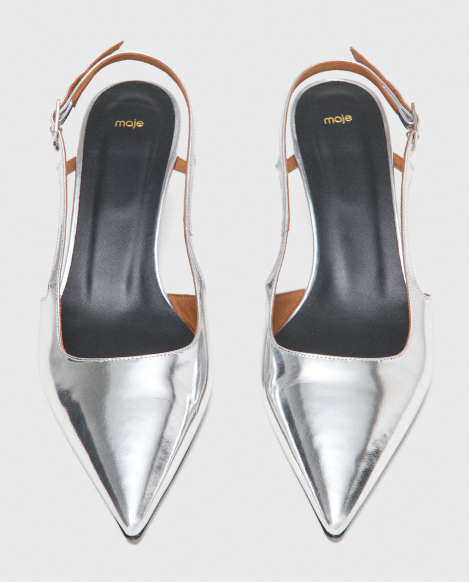 Zapatos de salón de mujer de piel plateada y tacón fino - Maje - Gris Gris-6